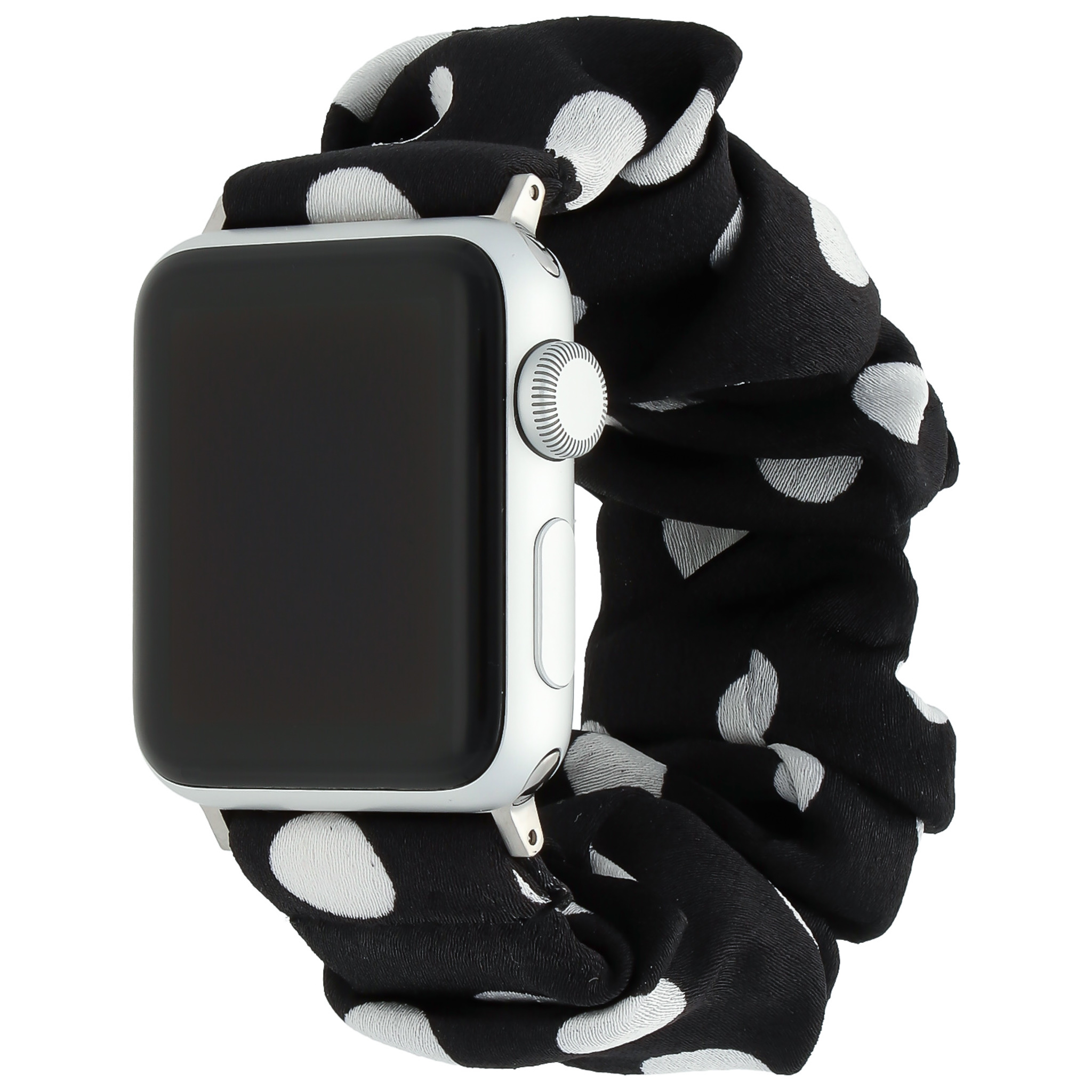 Bracelet nylon chouchou Apple Watch - noir à pois blanc