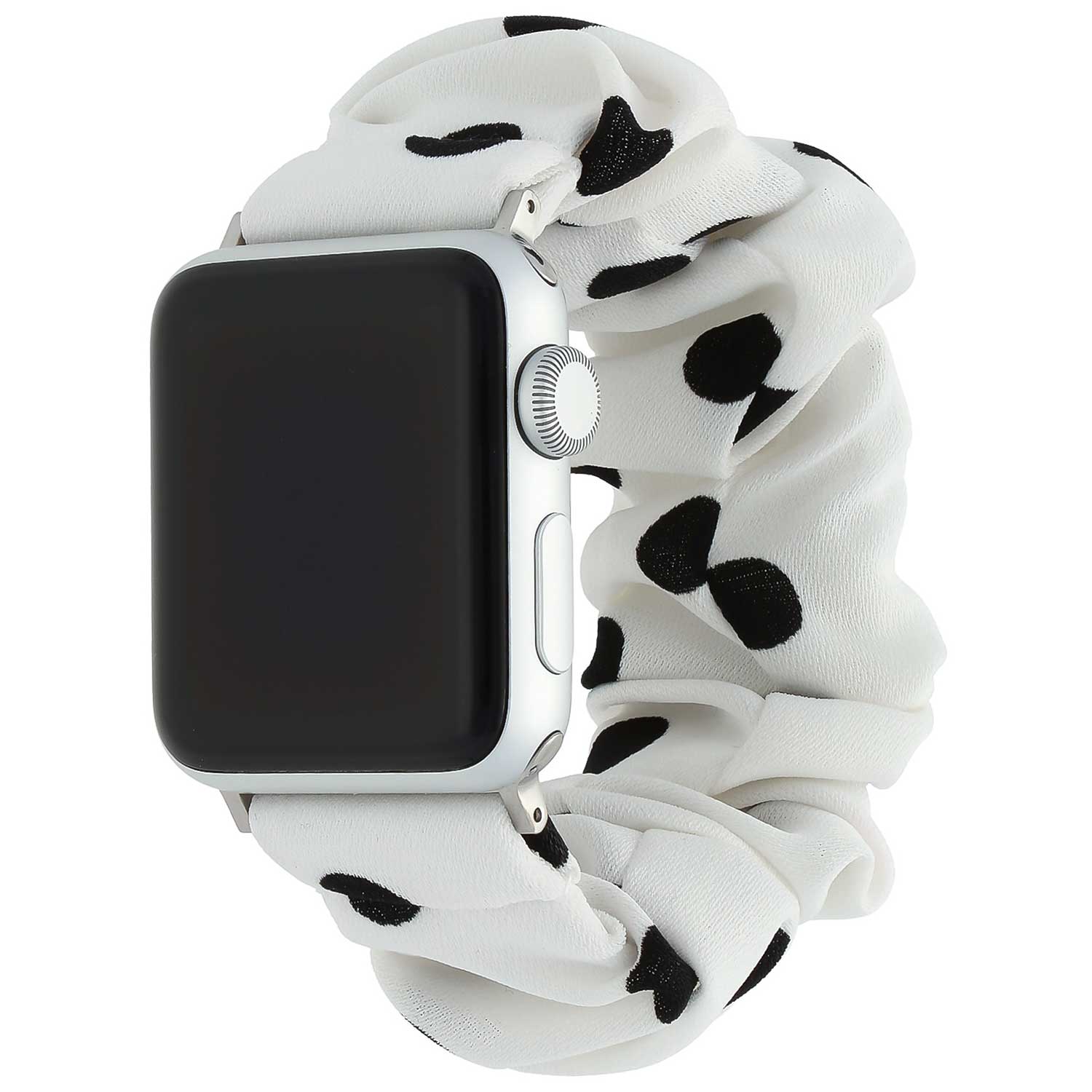 Bracelet nylon chouchou Apple Watch - blanc à pois noirs
