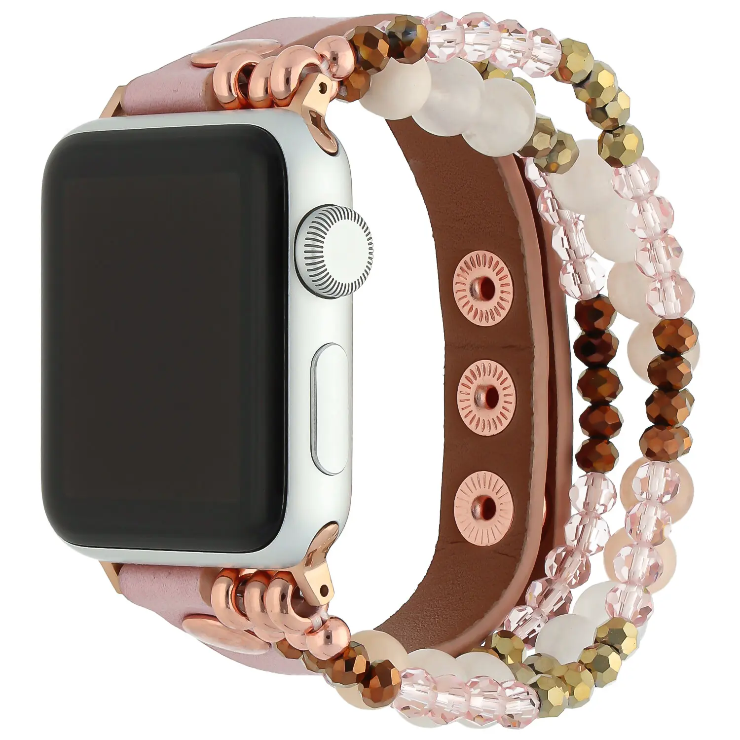 Bracelet en cuir bijoux Apple Watch rose