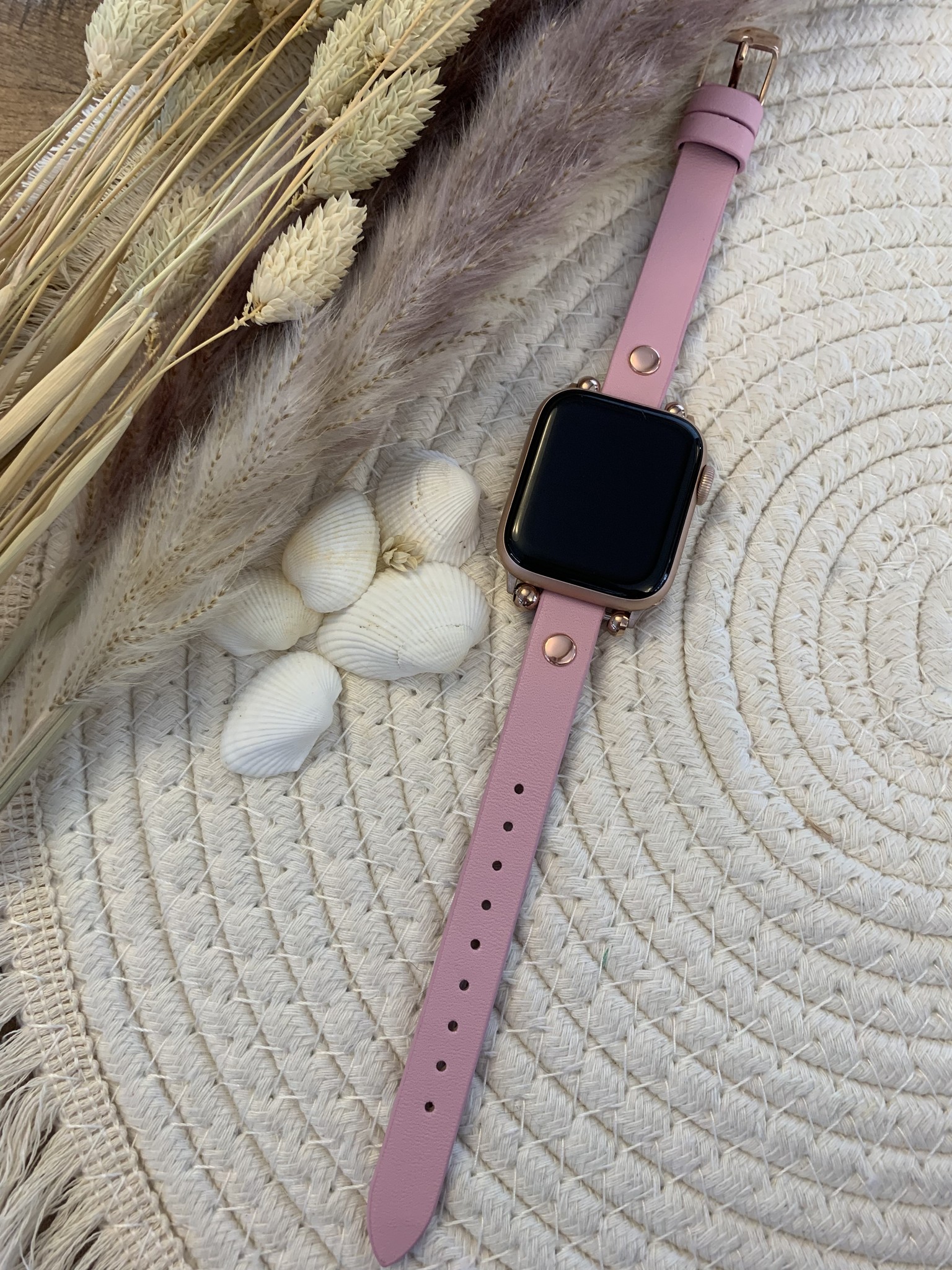 Bracelet en cuir fin Apple Watch - rose
