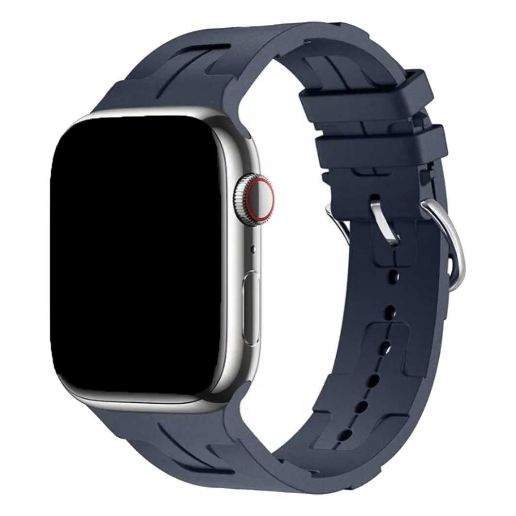 Bracelet sport Hermès simple tour boucle de ceinture kilim Apple Watch - minuit