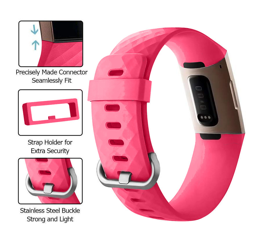 Bracelet sport gaufré Fitbit Charge 3 & 4 - rose rouge