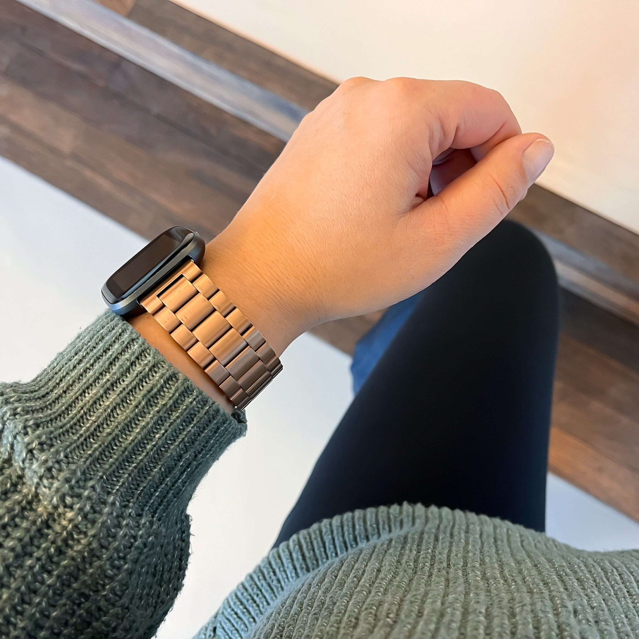 Bracelet acier perles Fitbit Versa - rose or