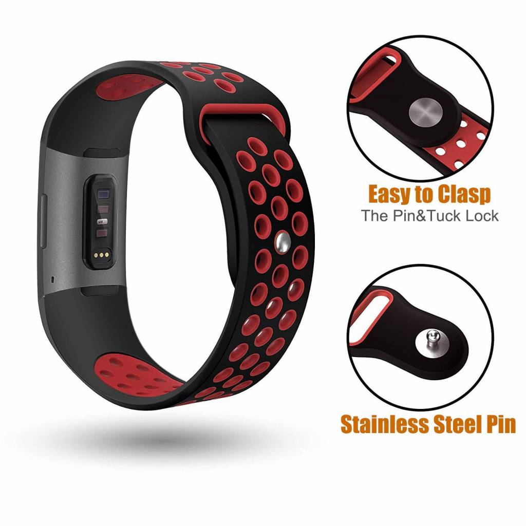 Bracelet sport double Fitbit Charge 3 & 4 - noir rouge
