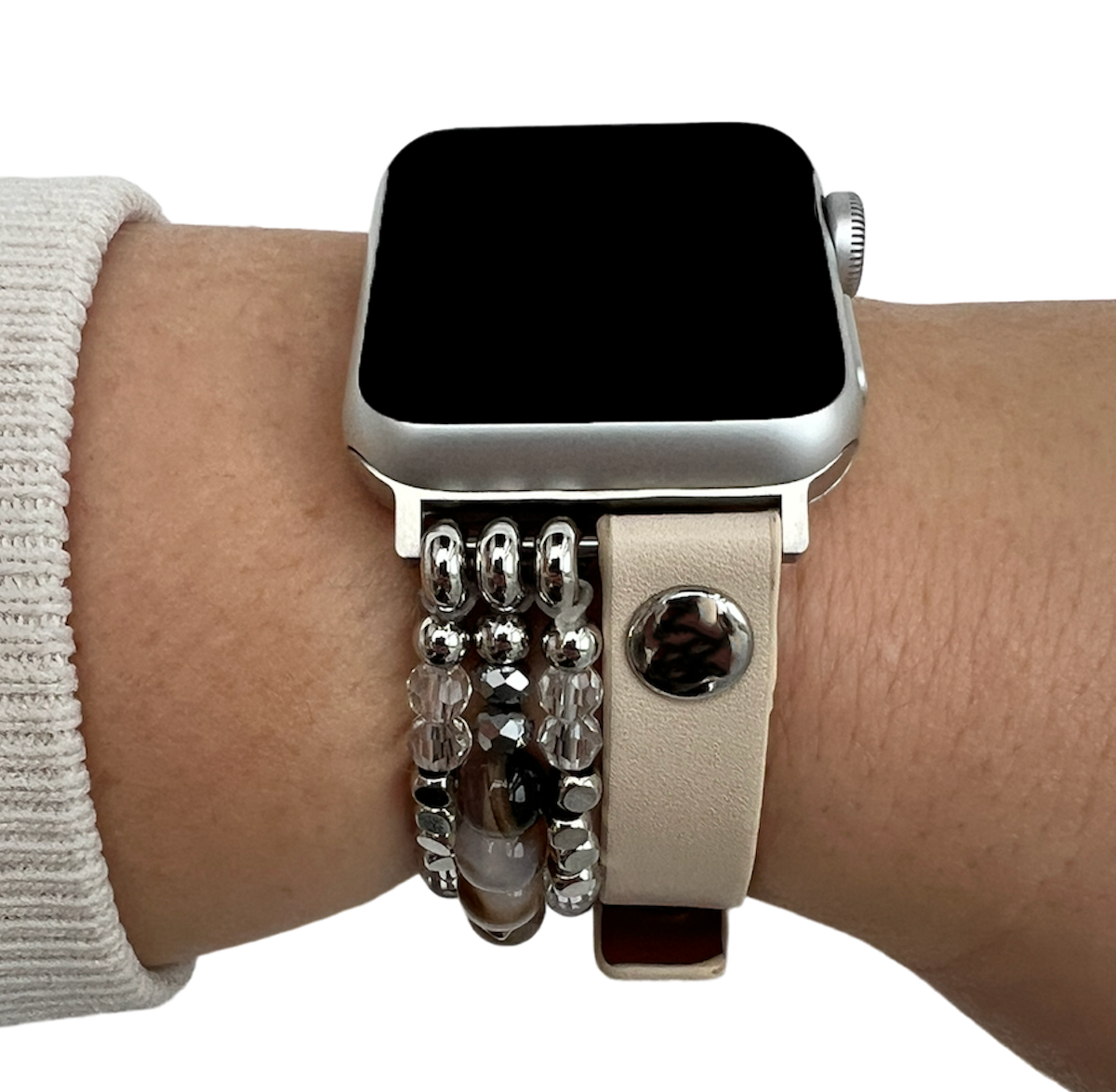 Bracelet en cuir bijoux Apple Watch - blanc