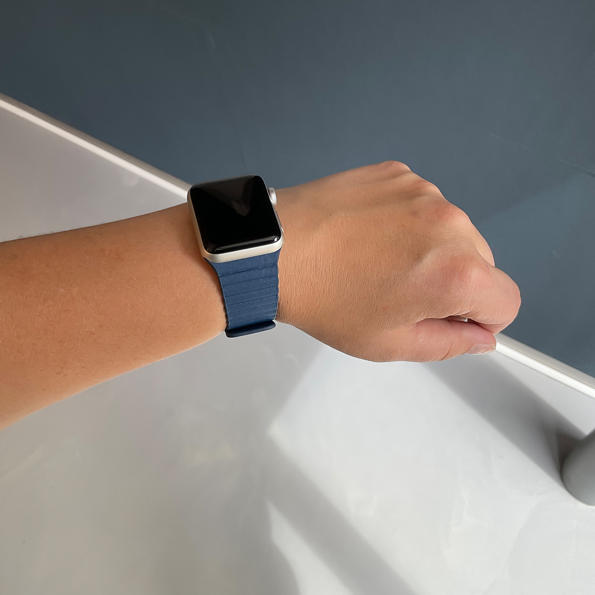 Bracelet en cuir nervure Apple Watch - bleu