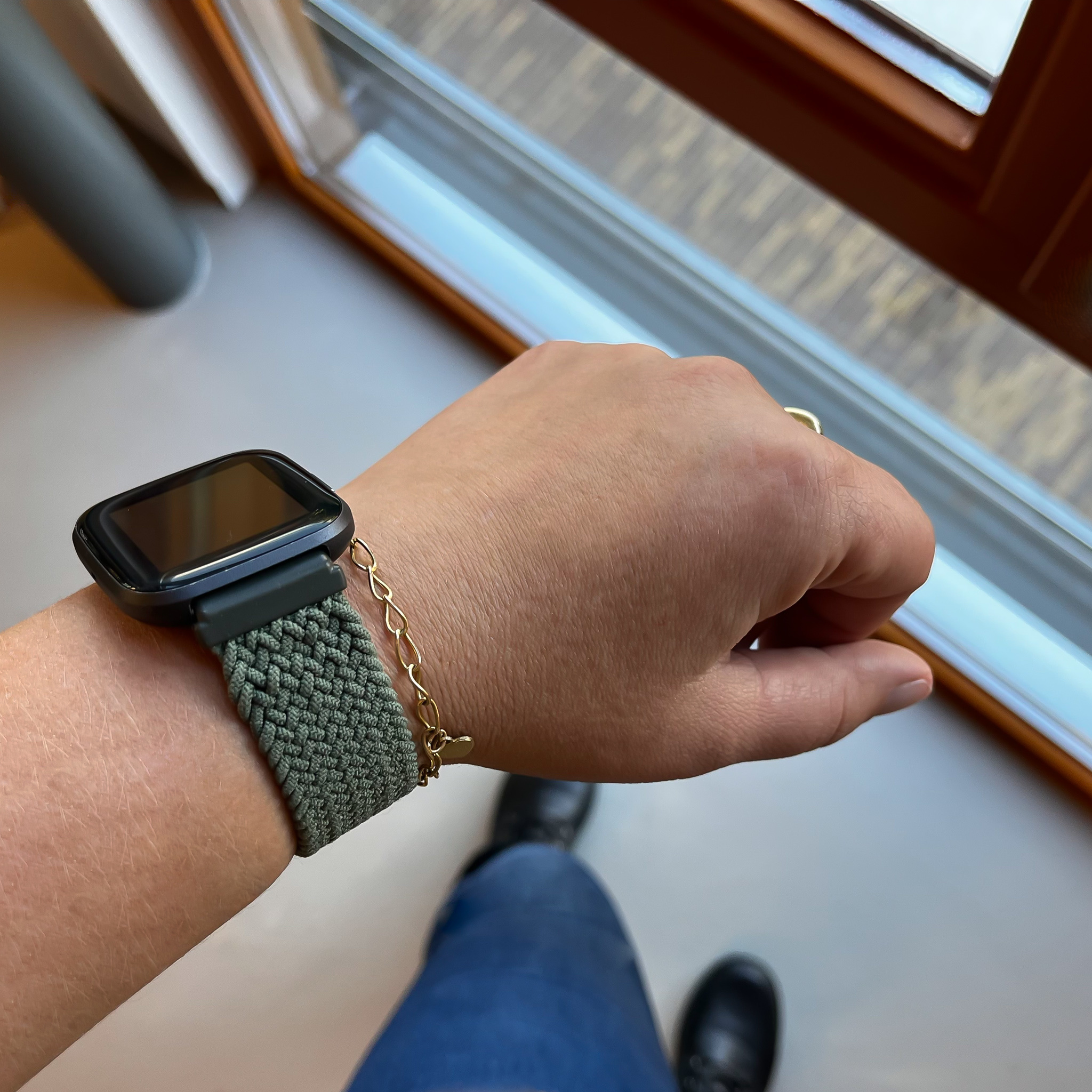 Bracelet nylon Boucle unique tressé Fitbit Versa - vert inverness