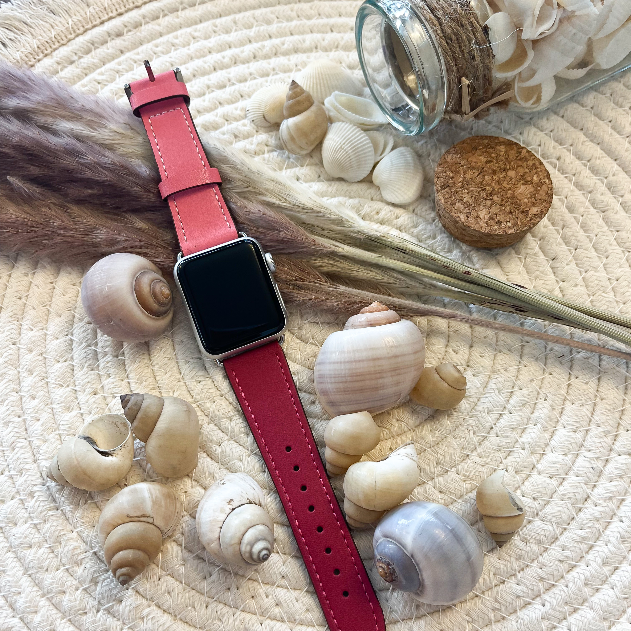 Bracelet en cuir simple tour Apple Watch - rose rouge