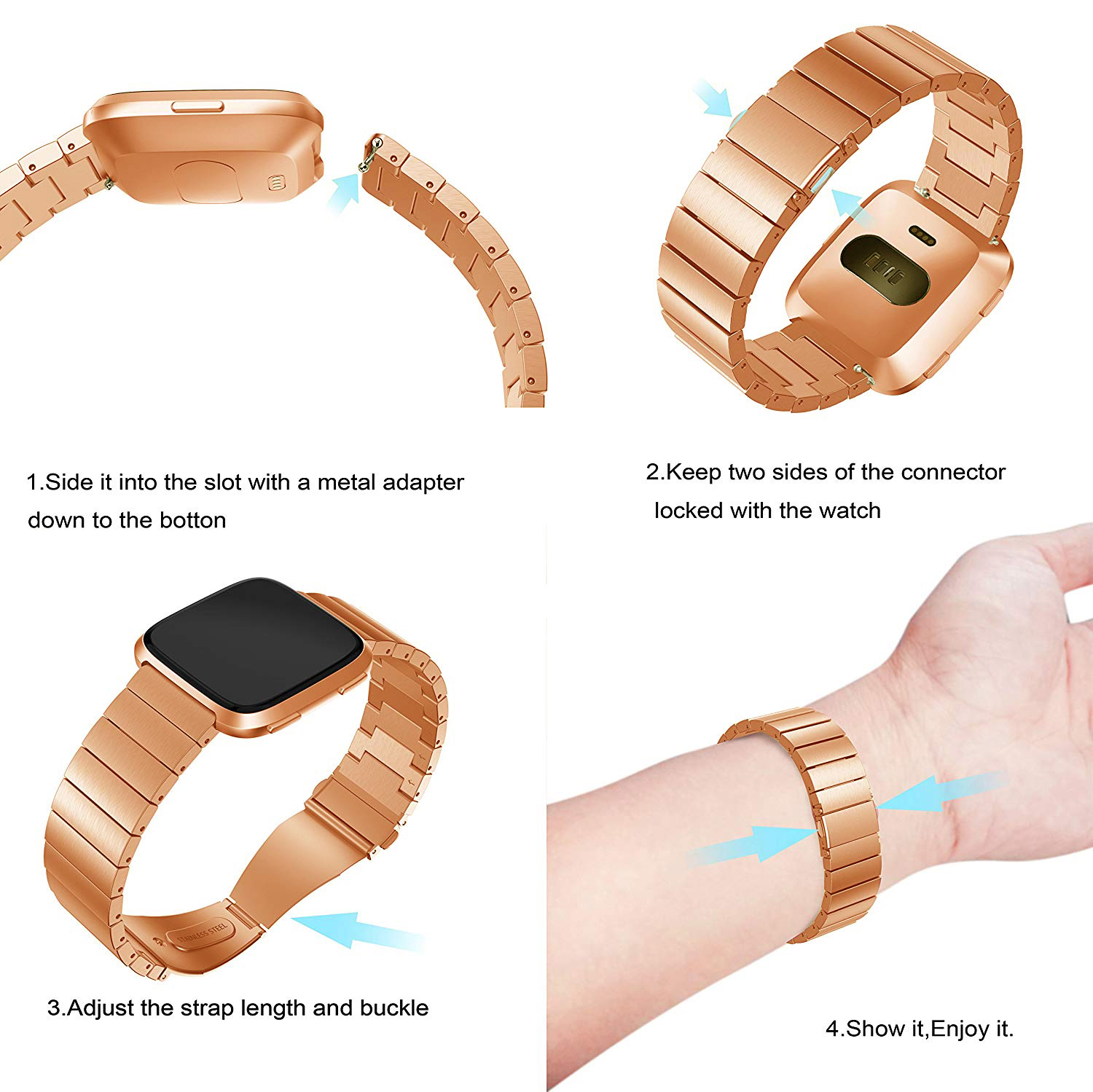 Bracelet acier maillons Fitbit Versa - or rose