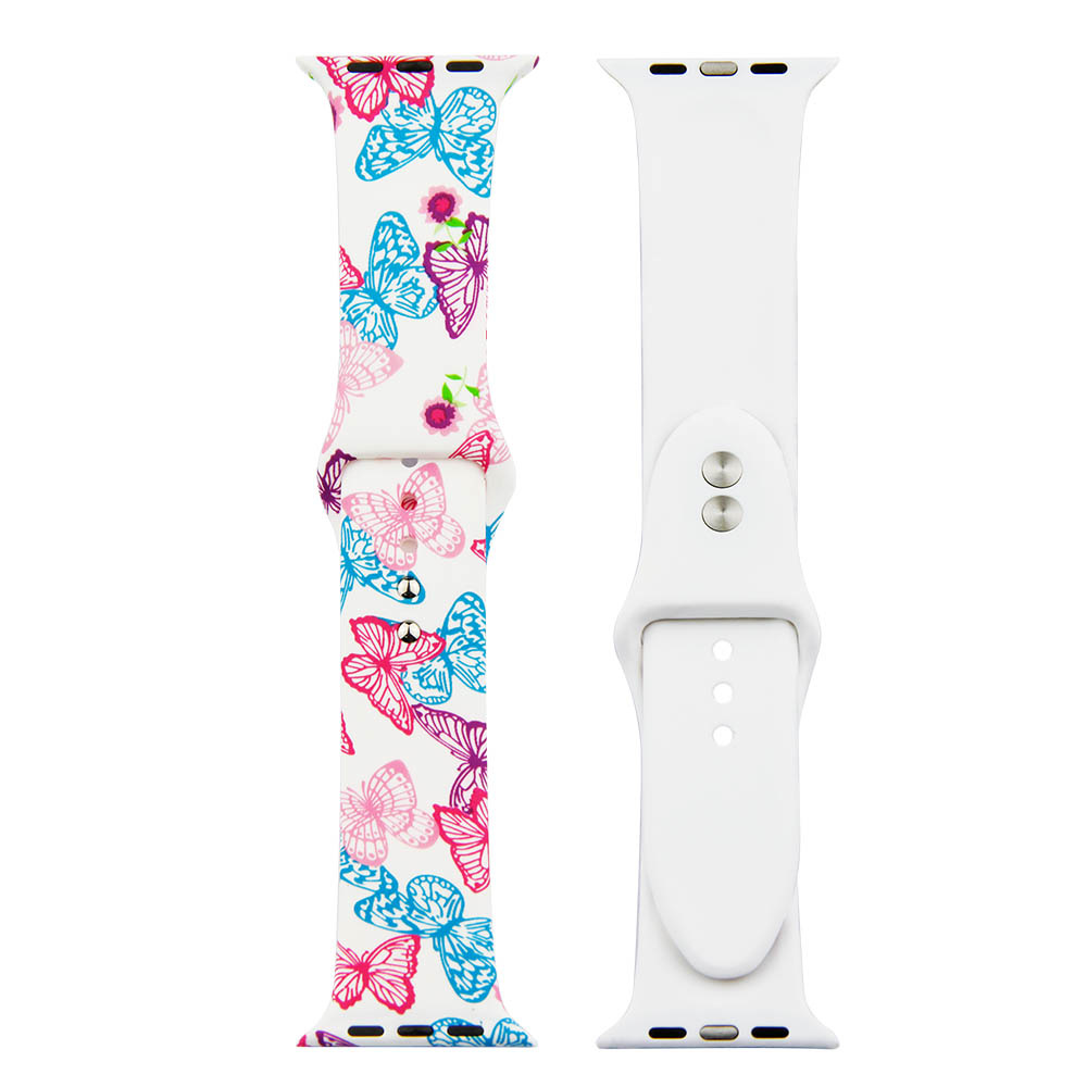 Bracelet sport imprimé Apple Watch - rose papillon
