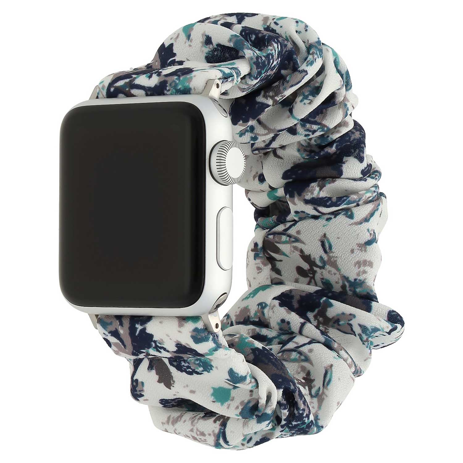 Bracelet nylon chouchou Apple Watch - blanc avec des feuilles