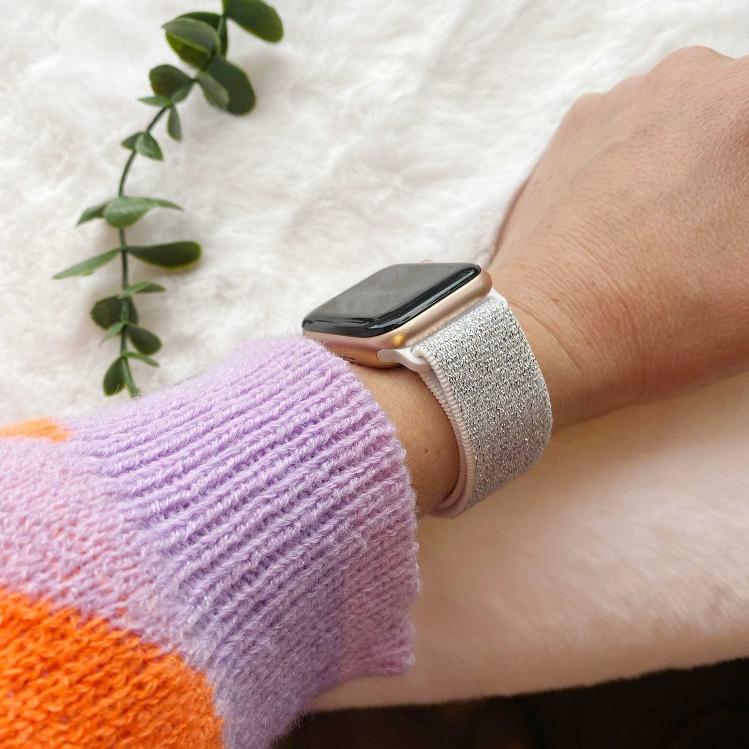 Bracelet nylon solo Apple Watch - blanc pailleté