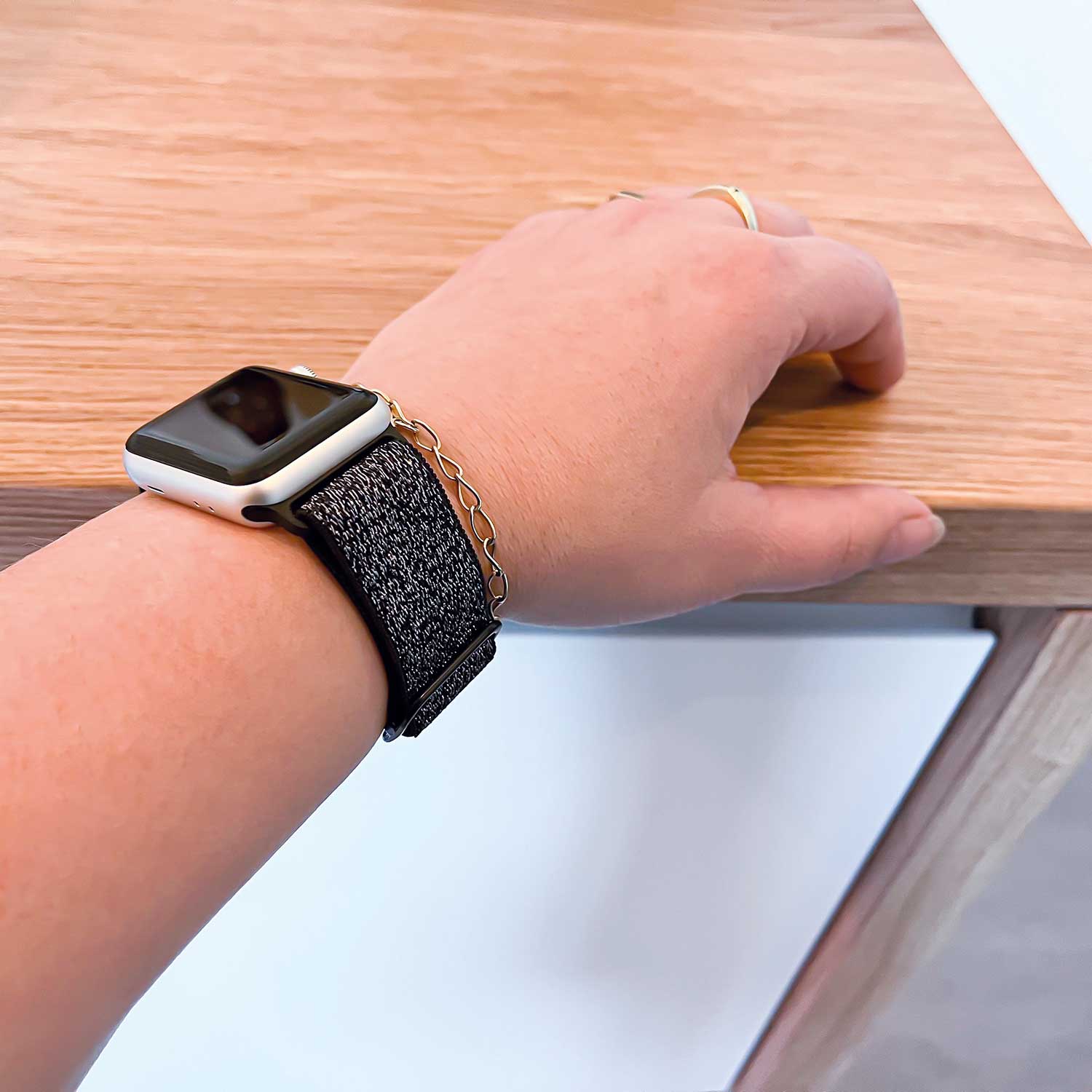 Bracelet nylon solo Apple Watch - noir pailleté