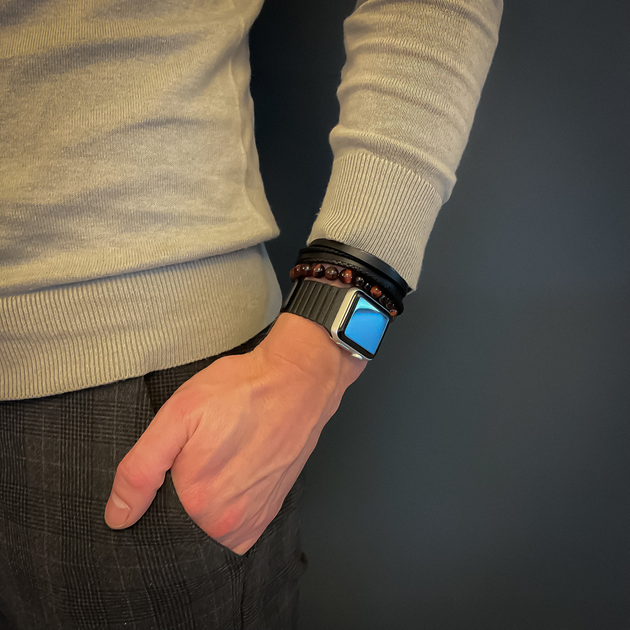 Bracelet en cuir nervure Apple Watch - noir