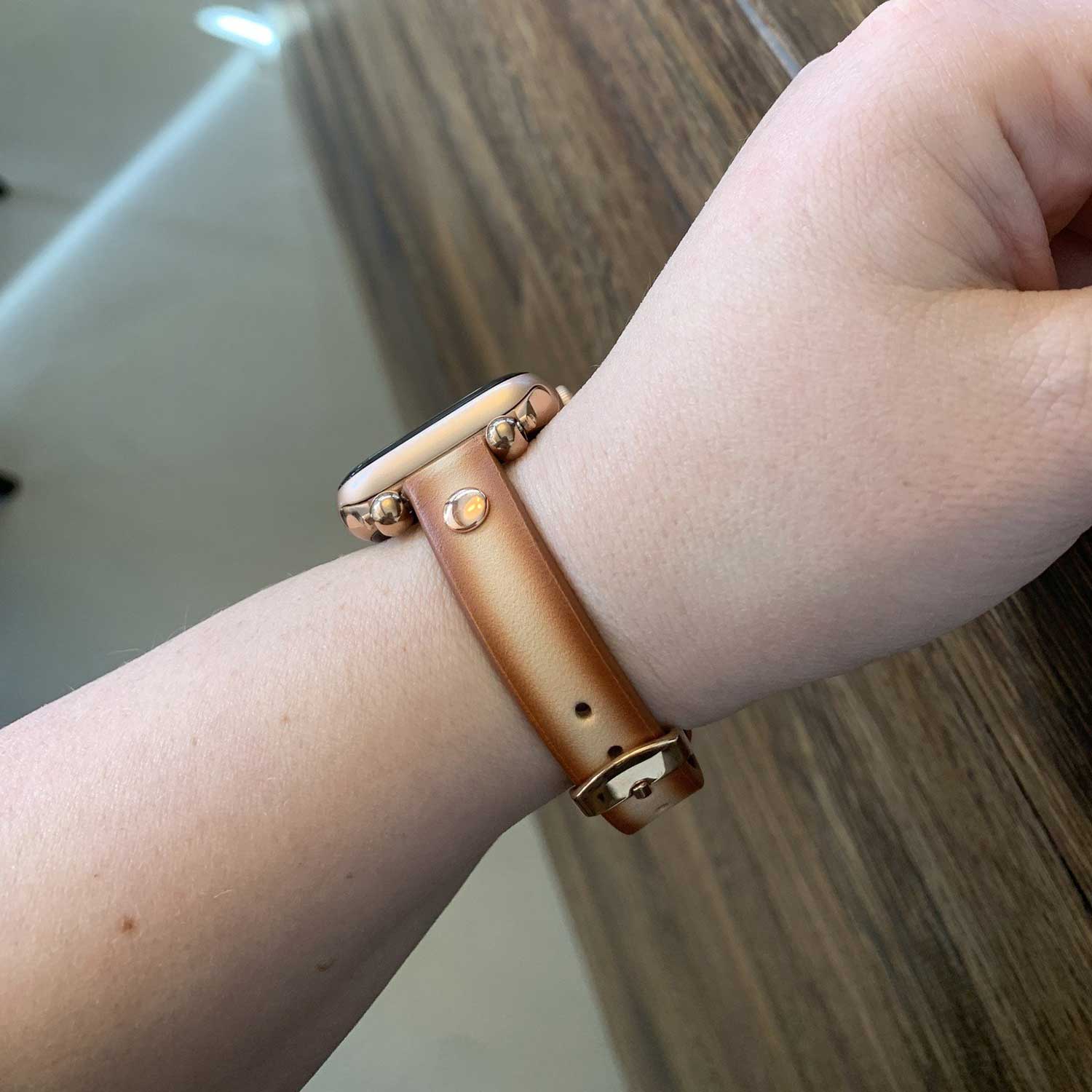 Bracelet en cuir fin Apple Watch - camel