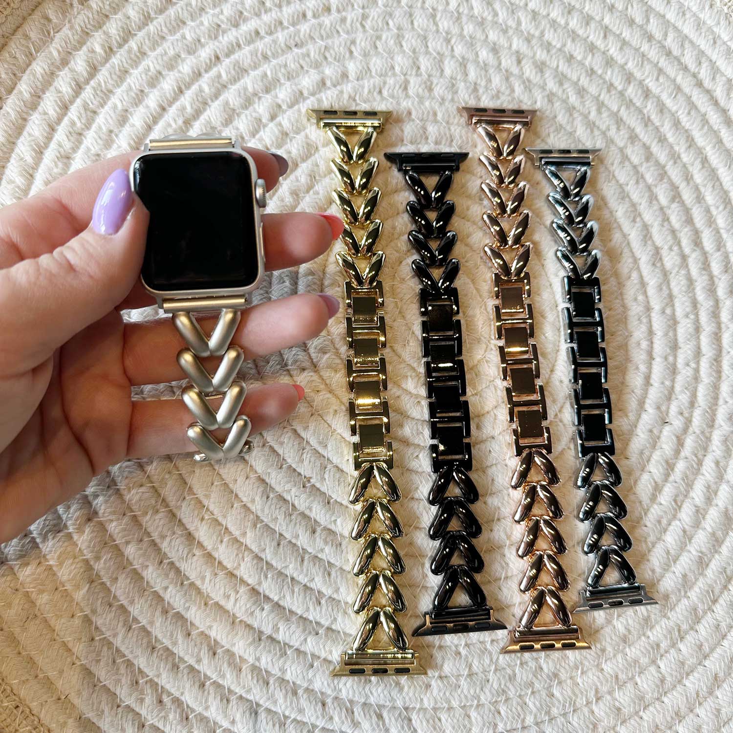 Bracelet à maillons en acier cœur Apple Watch - Lisa noir