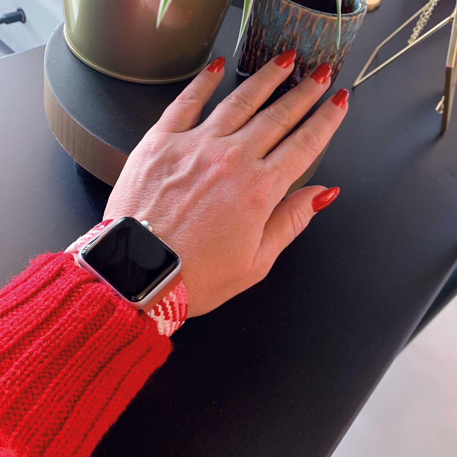 Bracelet nylon Boucle unique tressé Apple Watch - fraise