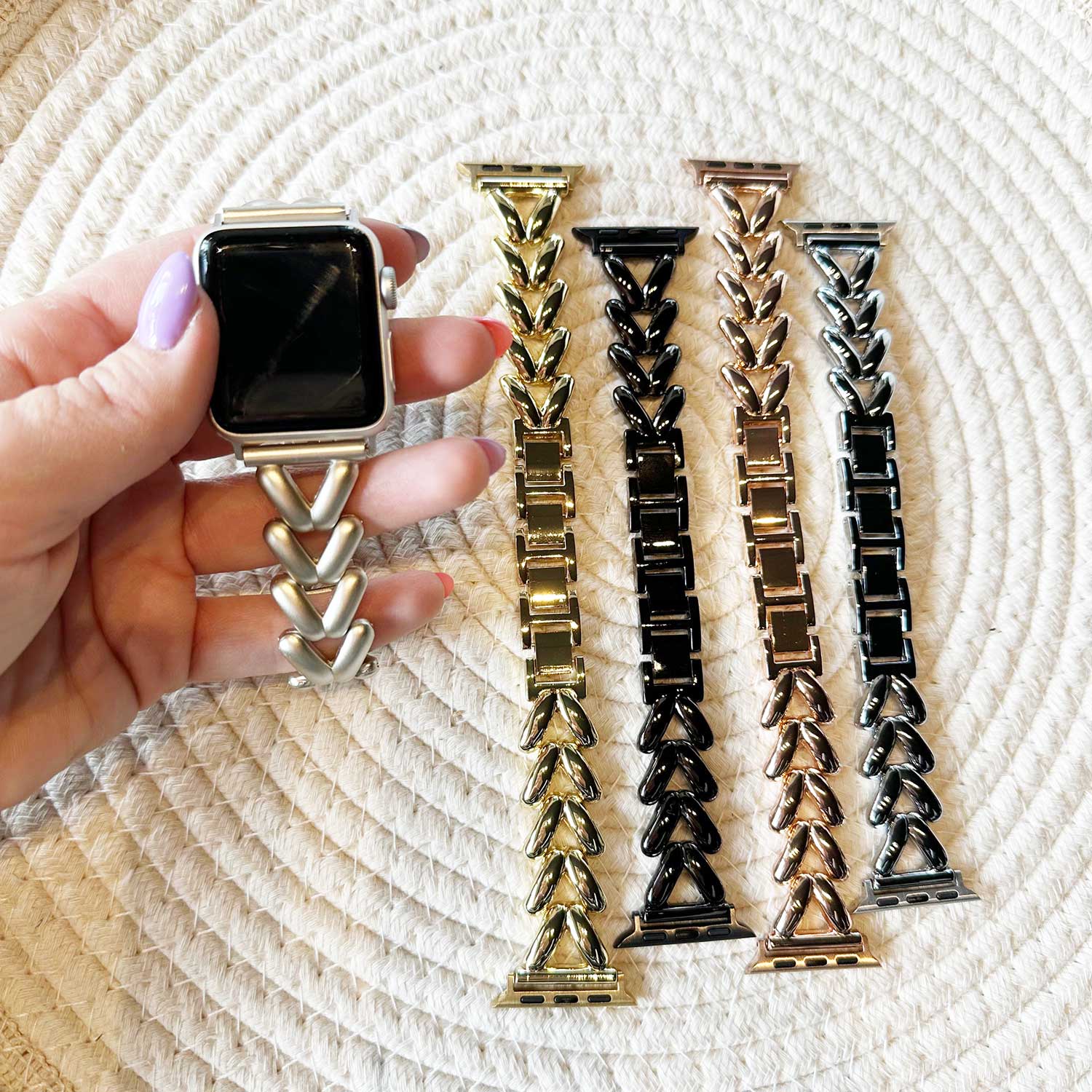 Bracelet à maillons en acier cœur Apple Watch - Lisa or rose