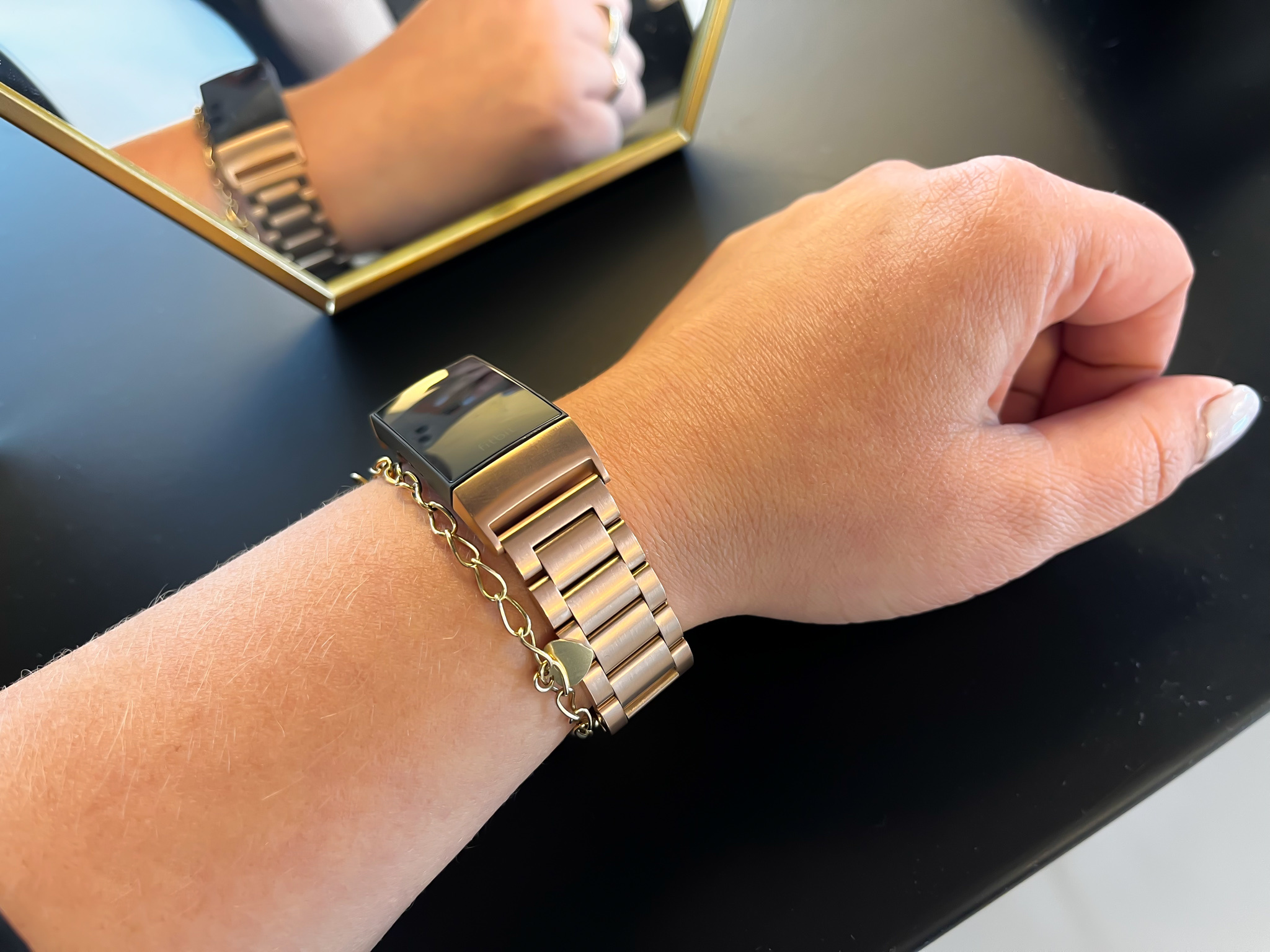 Bracelet acier perles Fitbit Charge 3 & 4 - rose or