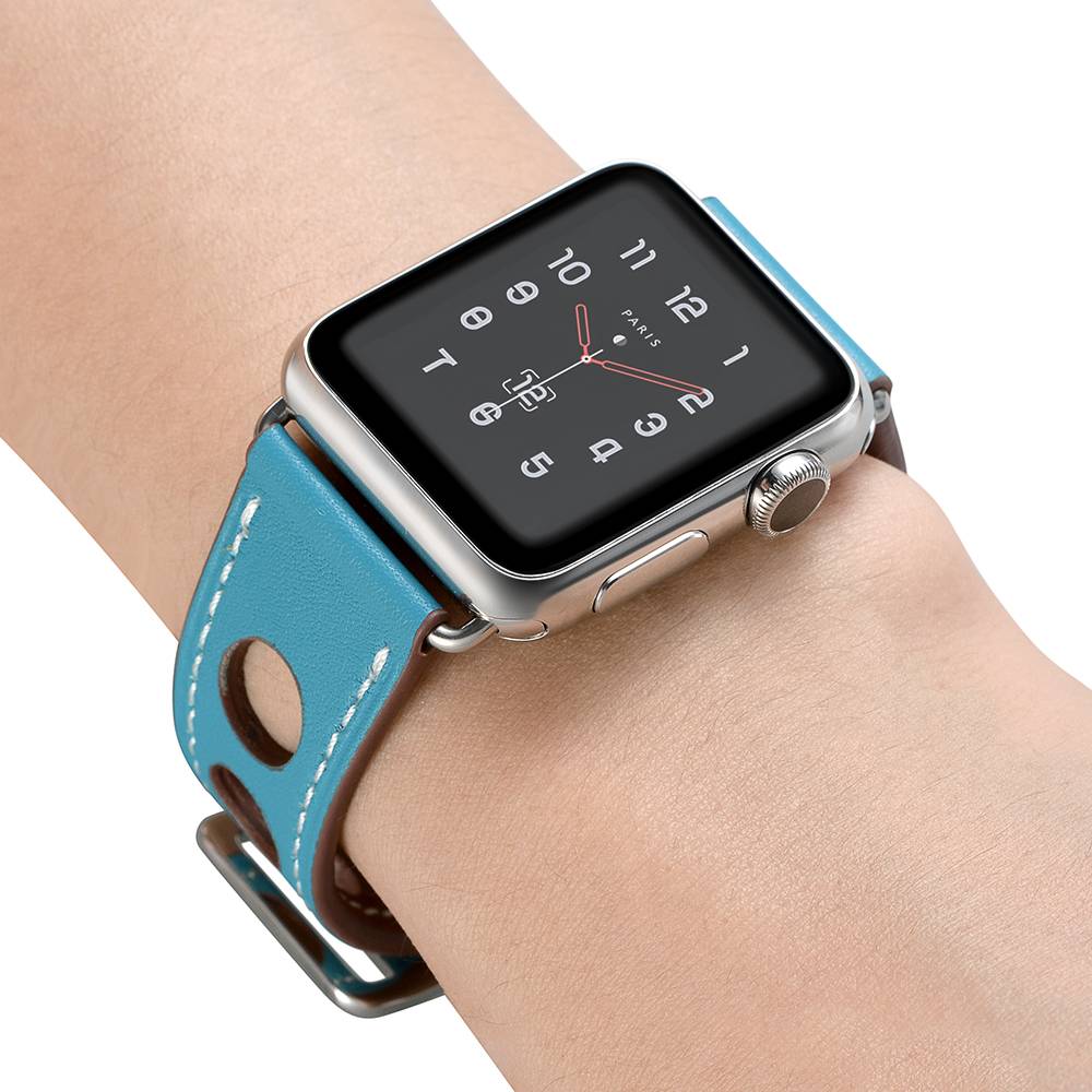 Bracelet en cuir Hermès Apple Watch - bleu clair