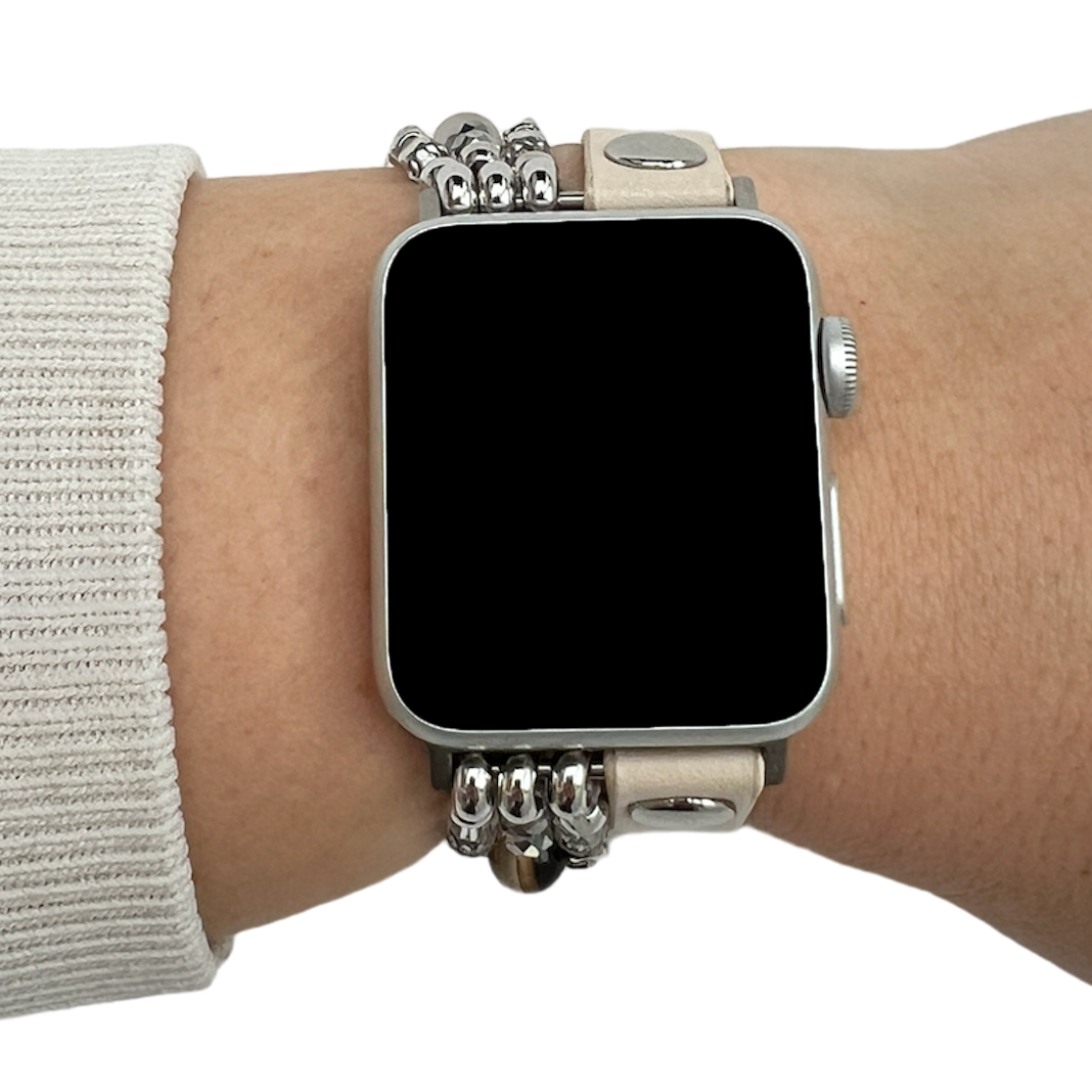 Bracelet en cuir bijoux Apple Watch - blanc