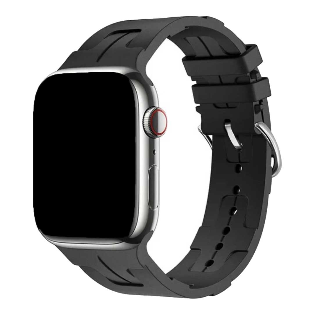 Bracelet sport Hermès simple tour boucle de ceinture kilim Apple Watch - noir
