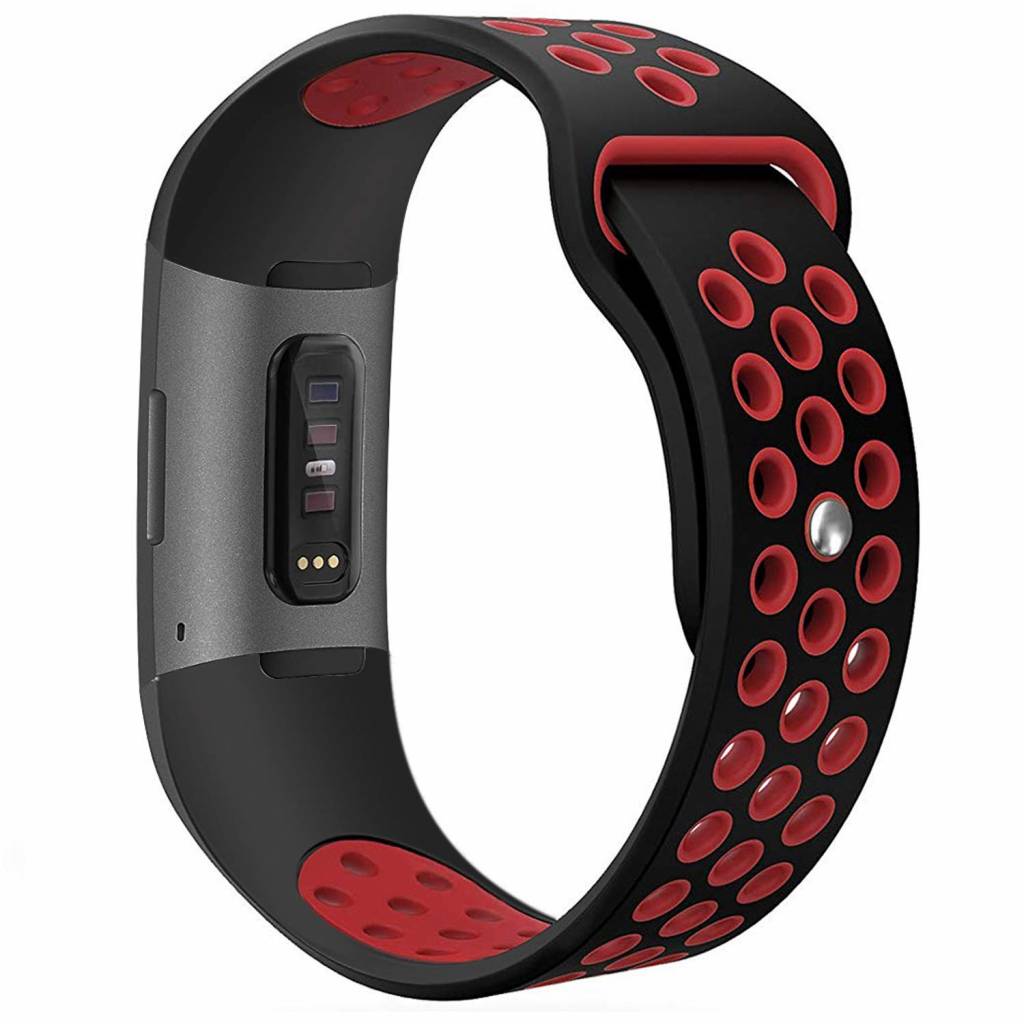 Bracelet sport double Fitbit Charge 3 & 4 - noir rouge