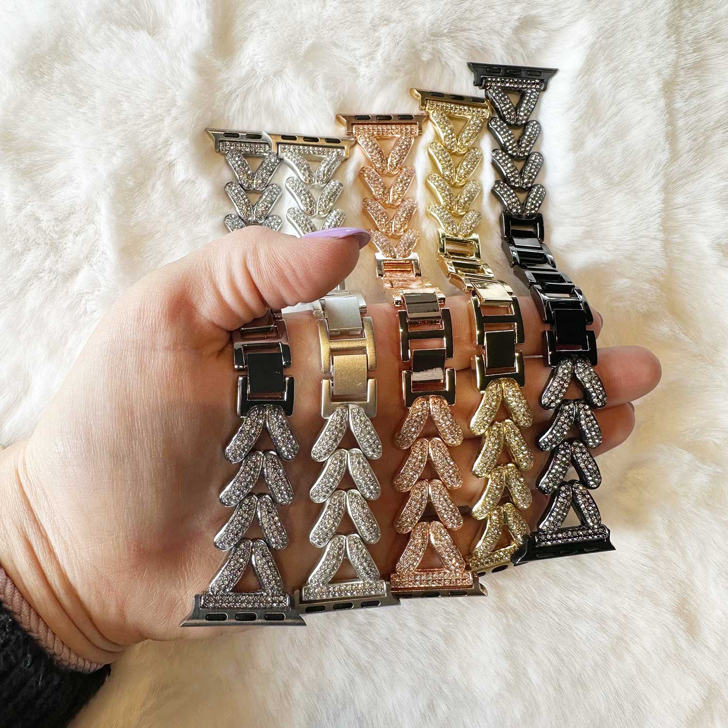 Bracelet à maillons en acier cœur Apple Watch - Faye or rose