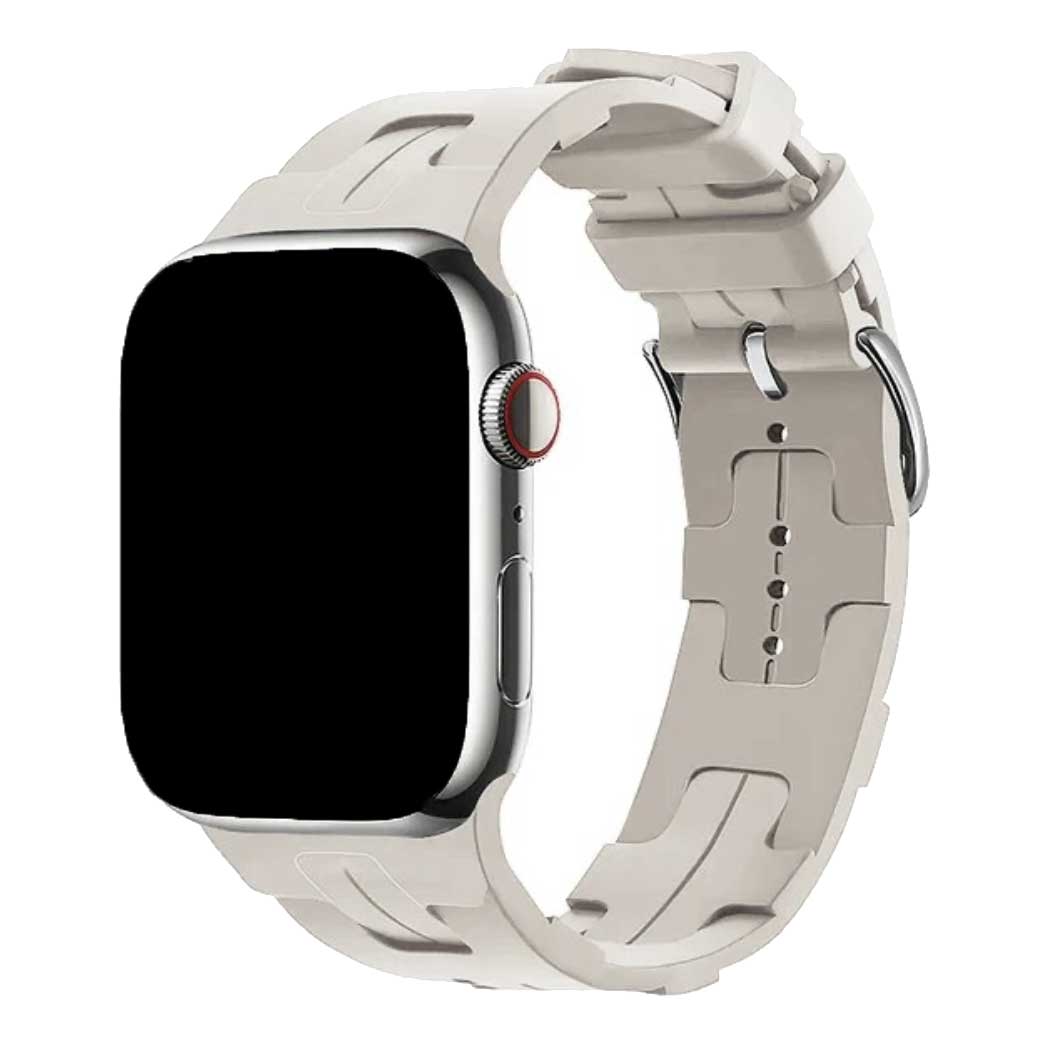Bracelet sport Hermès simple tour boucle de ceinture kilim Apple Watch - lumière stellaire