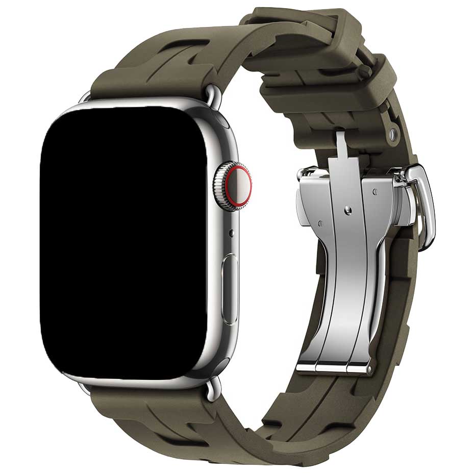 Bracelet sport Hermès simple tour kilim Apple Watch - kaki