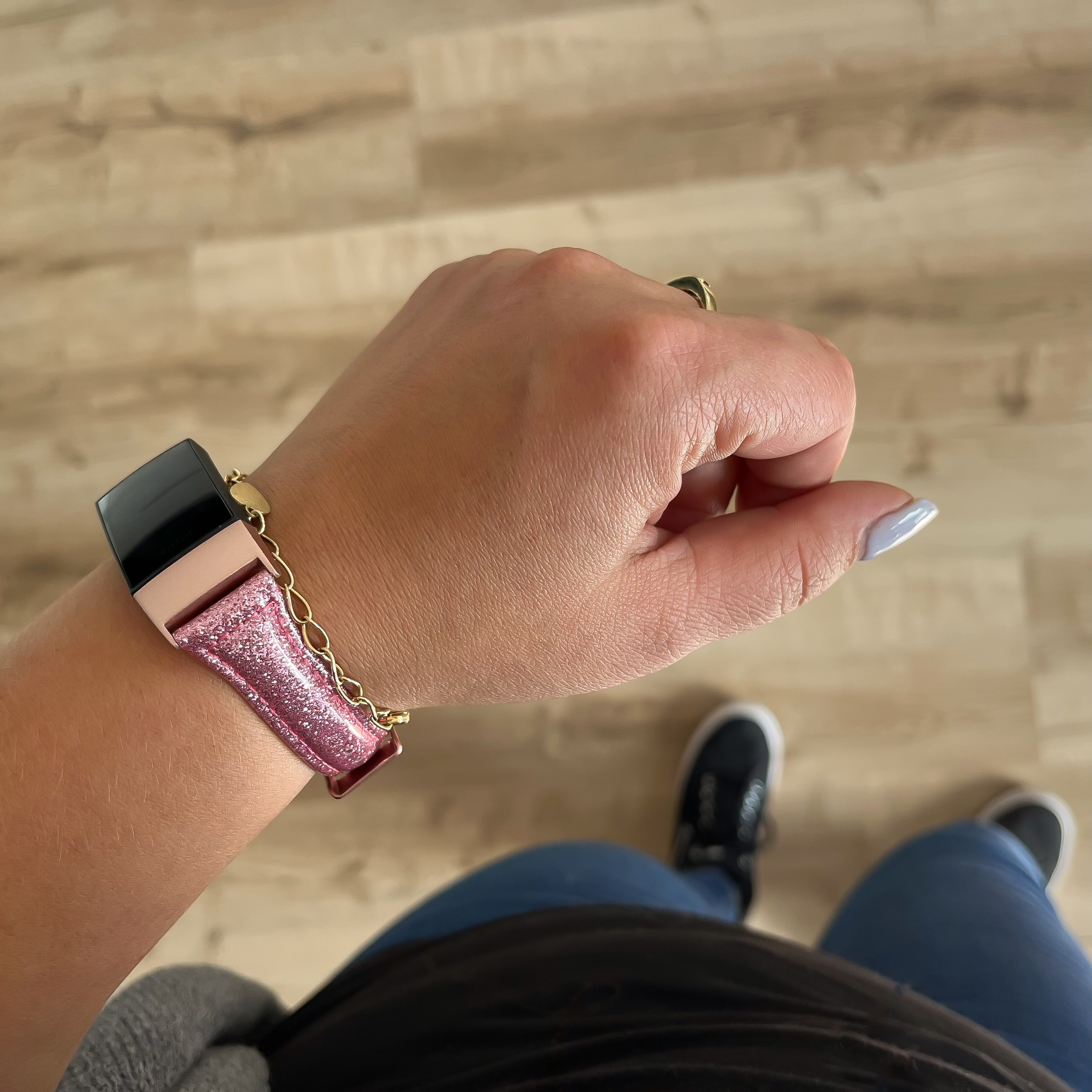Bracelet paillettes en cuir Fitbit Charge 3 & 4 - rose