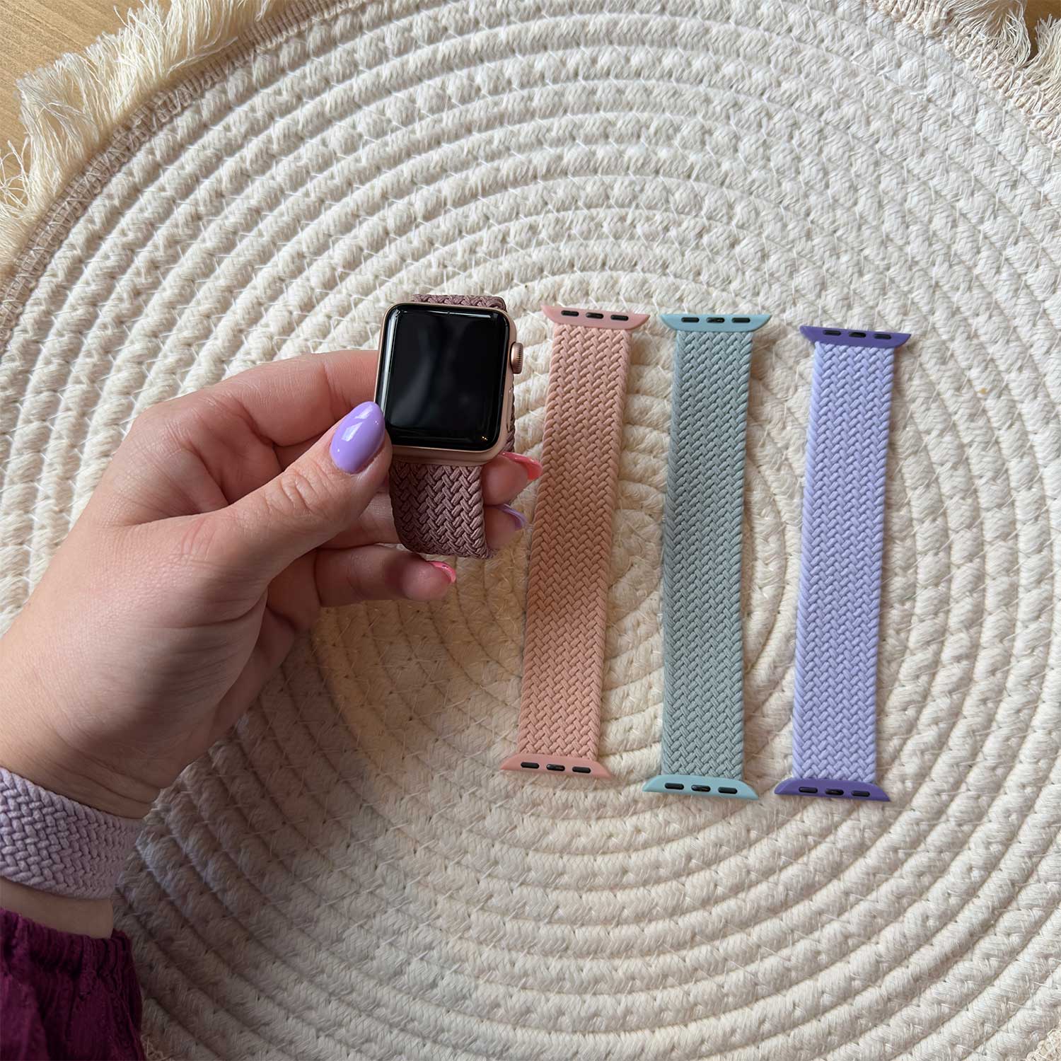 Bracelet nylon Boucle unique tressé Apple Watch - menthe