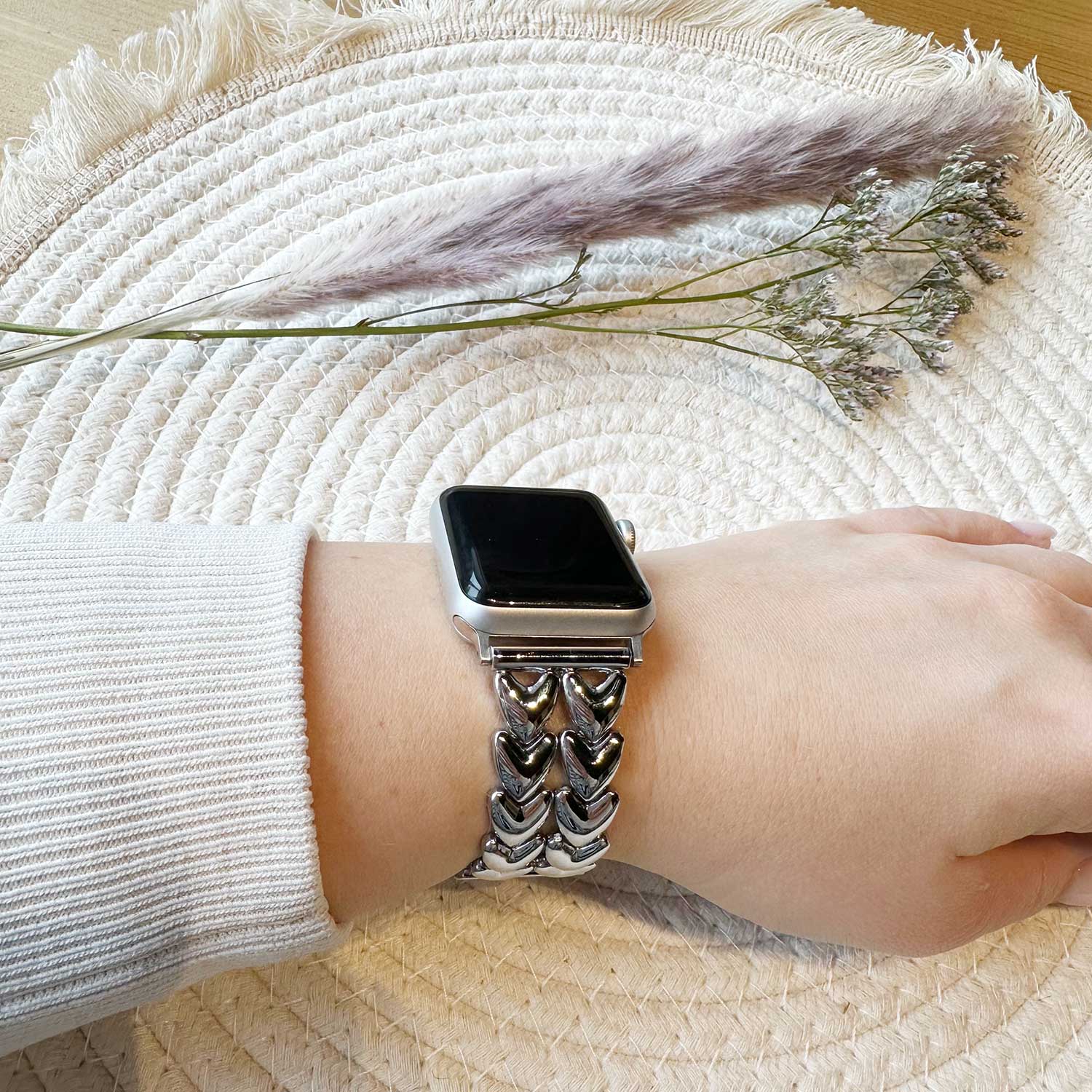 Bracelet à maillons en acier cœur Apple Watch - argent