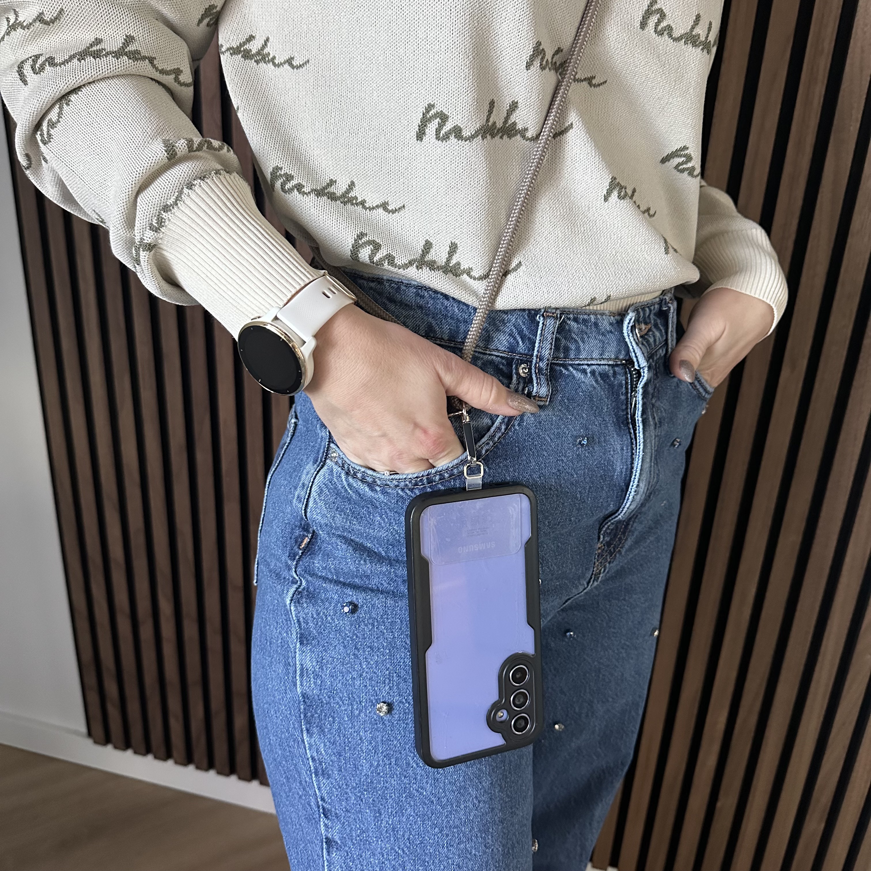 Cordon téléphone Longa - beige - argent