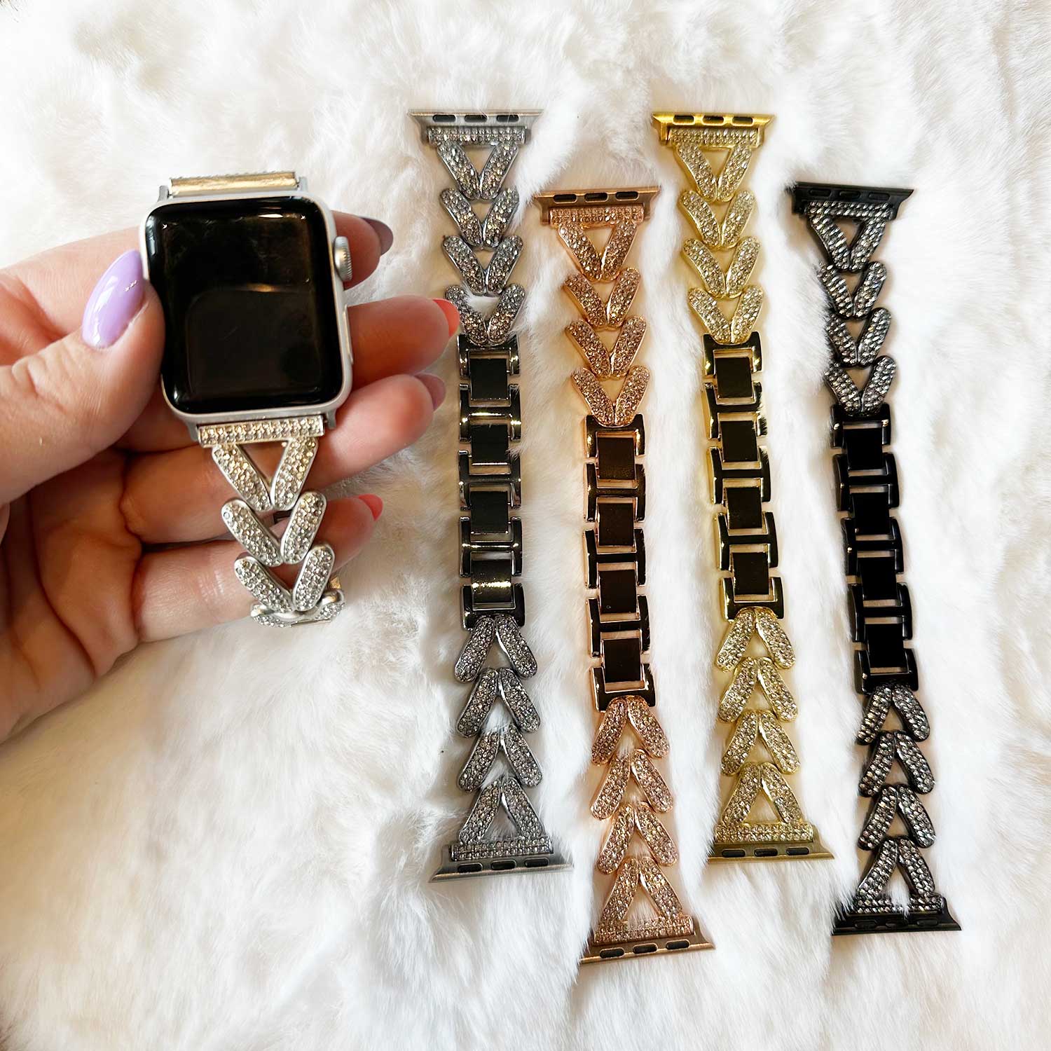 Bracelet à maillons en acier cœur Apple Watch - Faye or rose