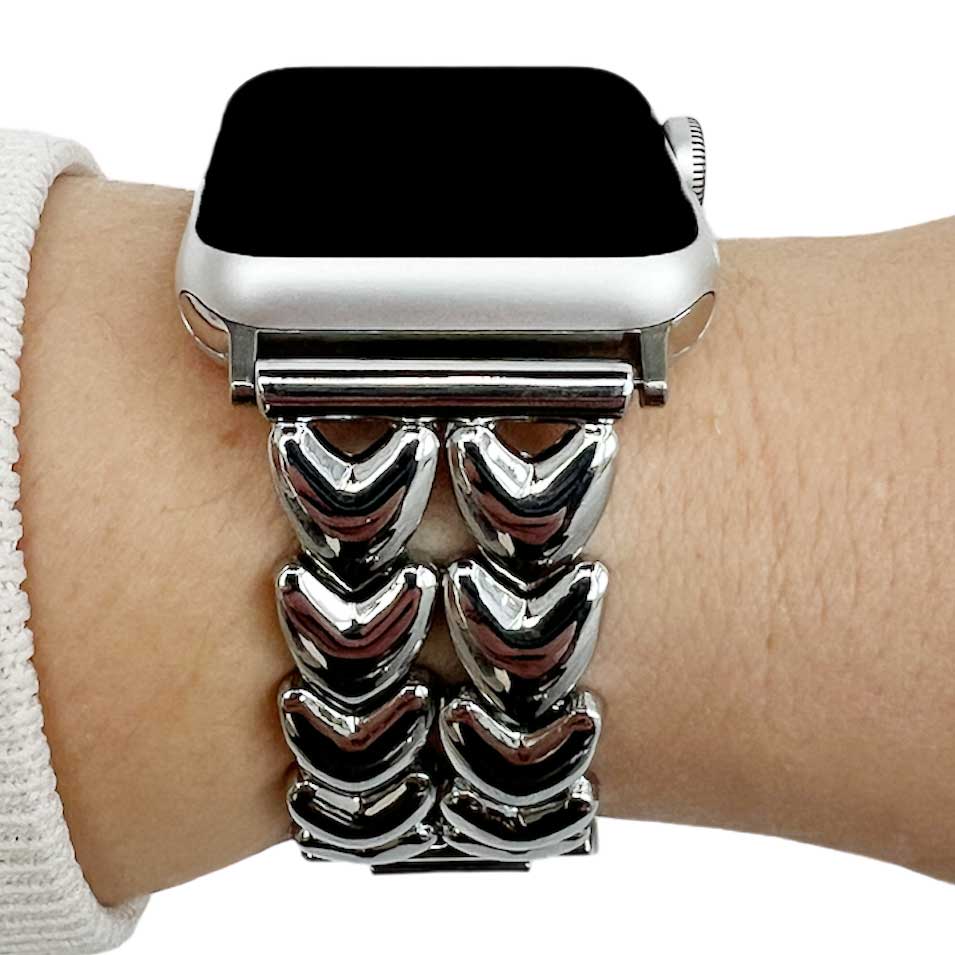 Bracelet à maillons en acier cœur Apple Watch - argent