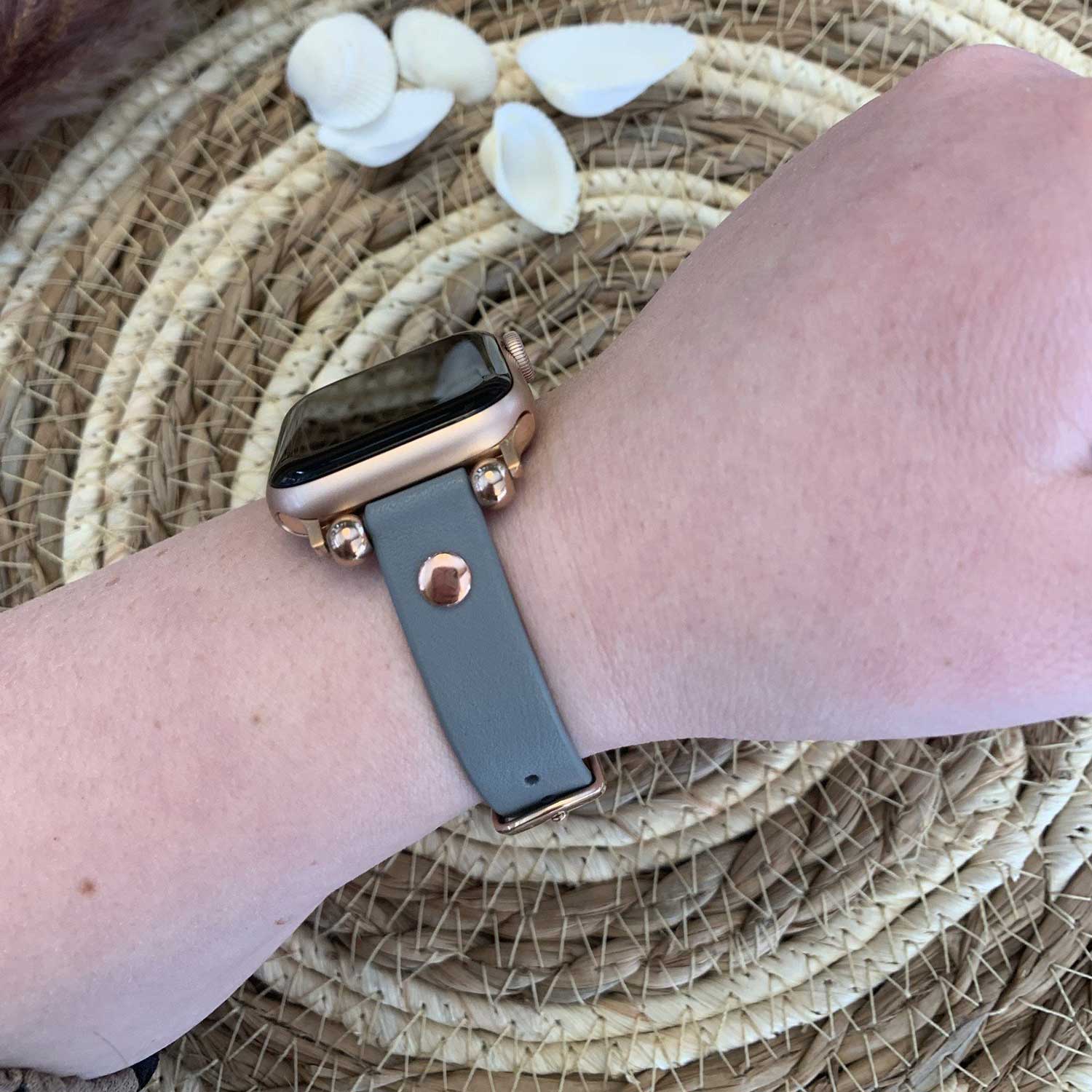 Bracelet en cuir fin Apple Watch - bleu
