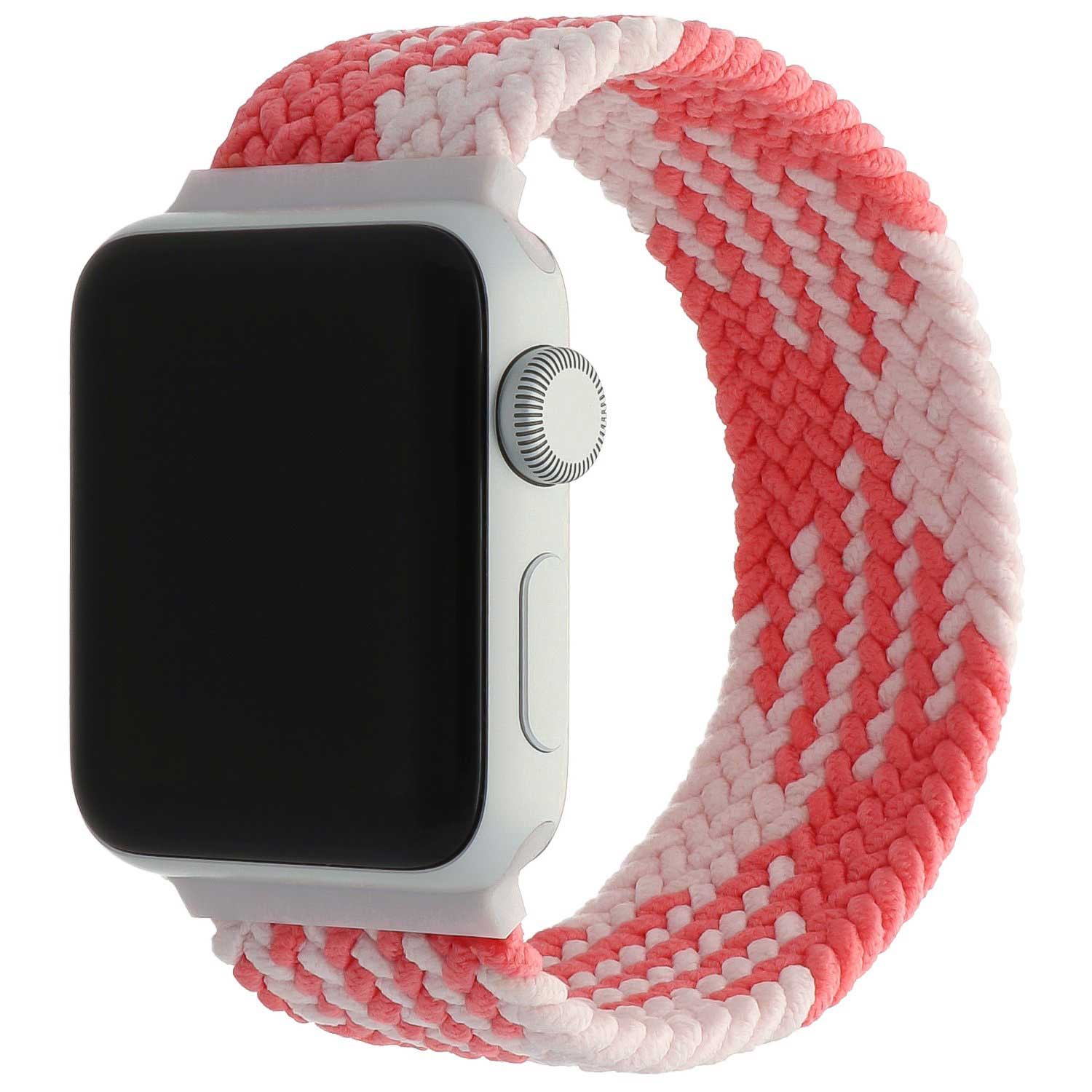 Bracelet nylon Boucle unique tressé Apple Watch - rose blanc