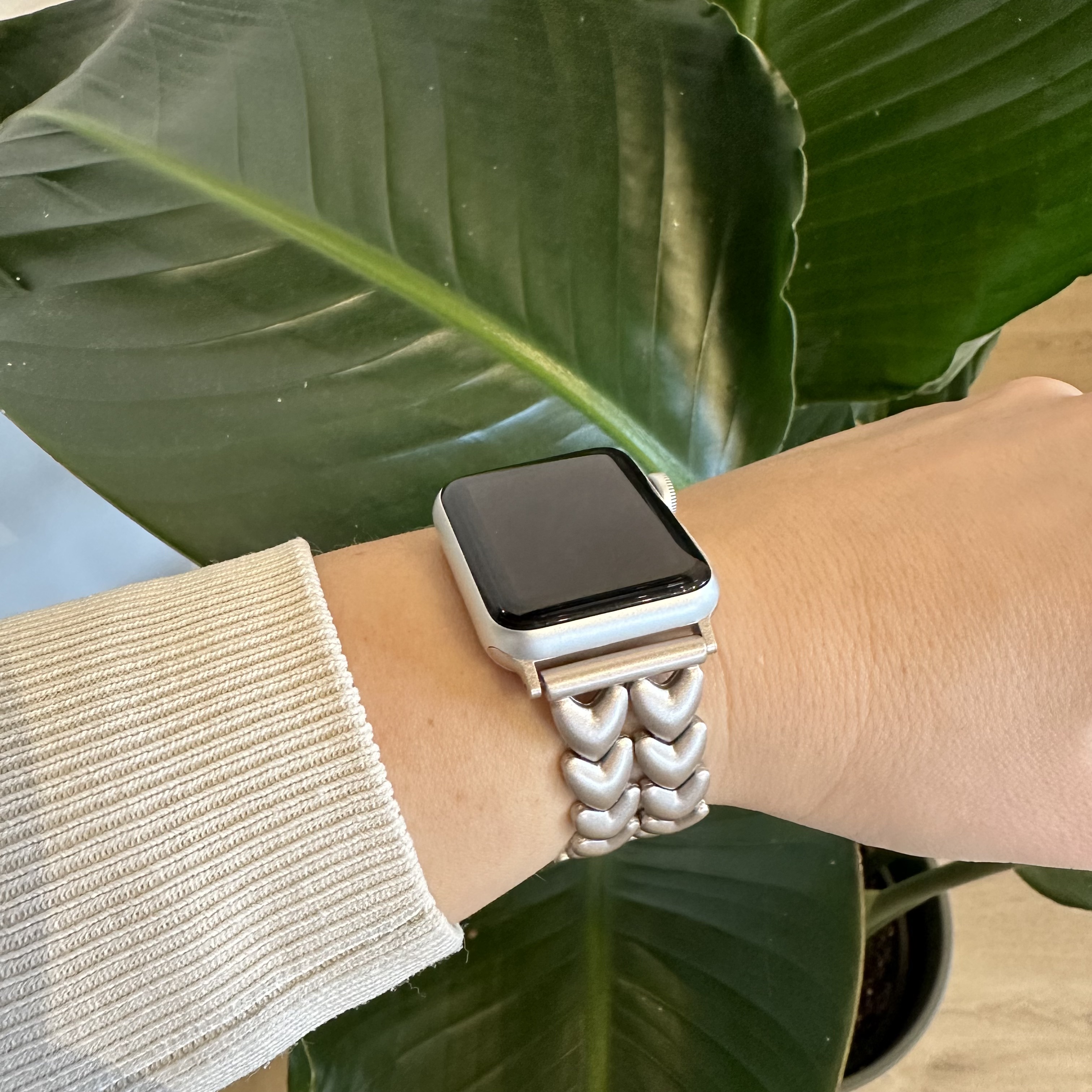 Bracelet à maillons en acier cœur Apple Watch - lumière stellaire