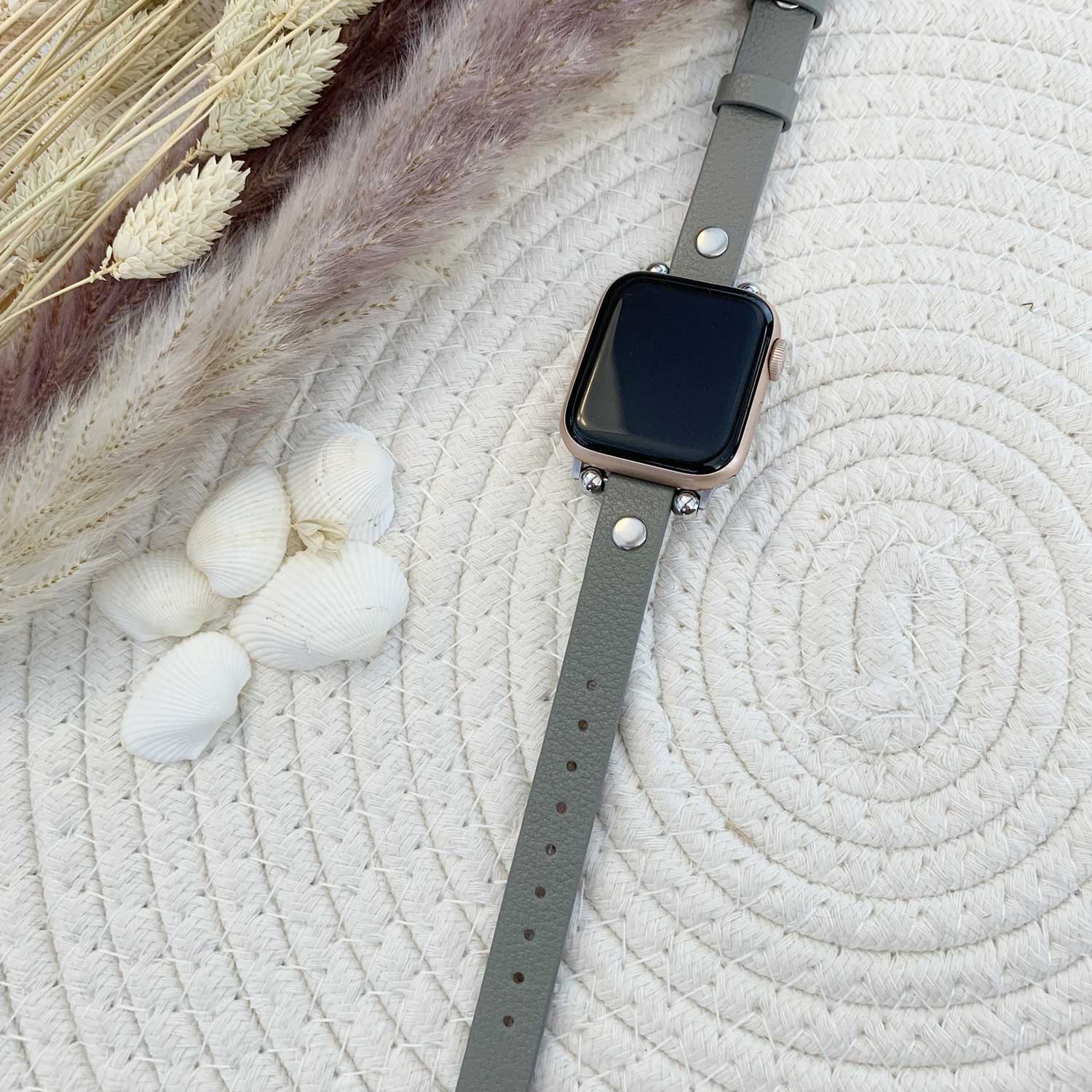 Bracelet en cuir fin Apple Watch - gris