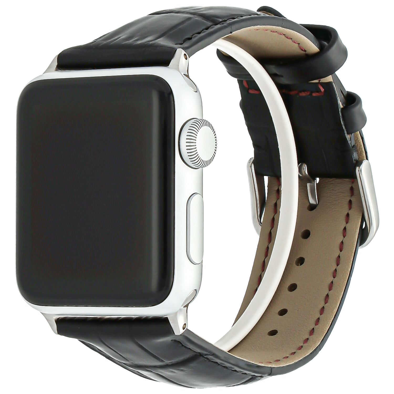 Bracelet en cuir crocodile Apple Watch - noir