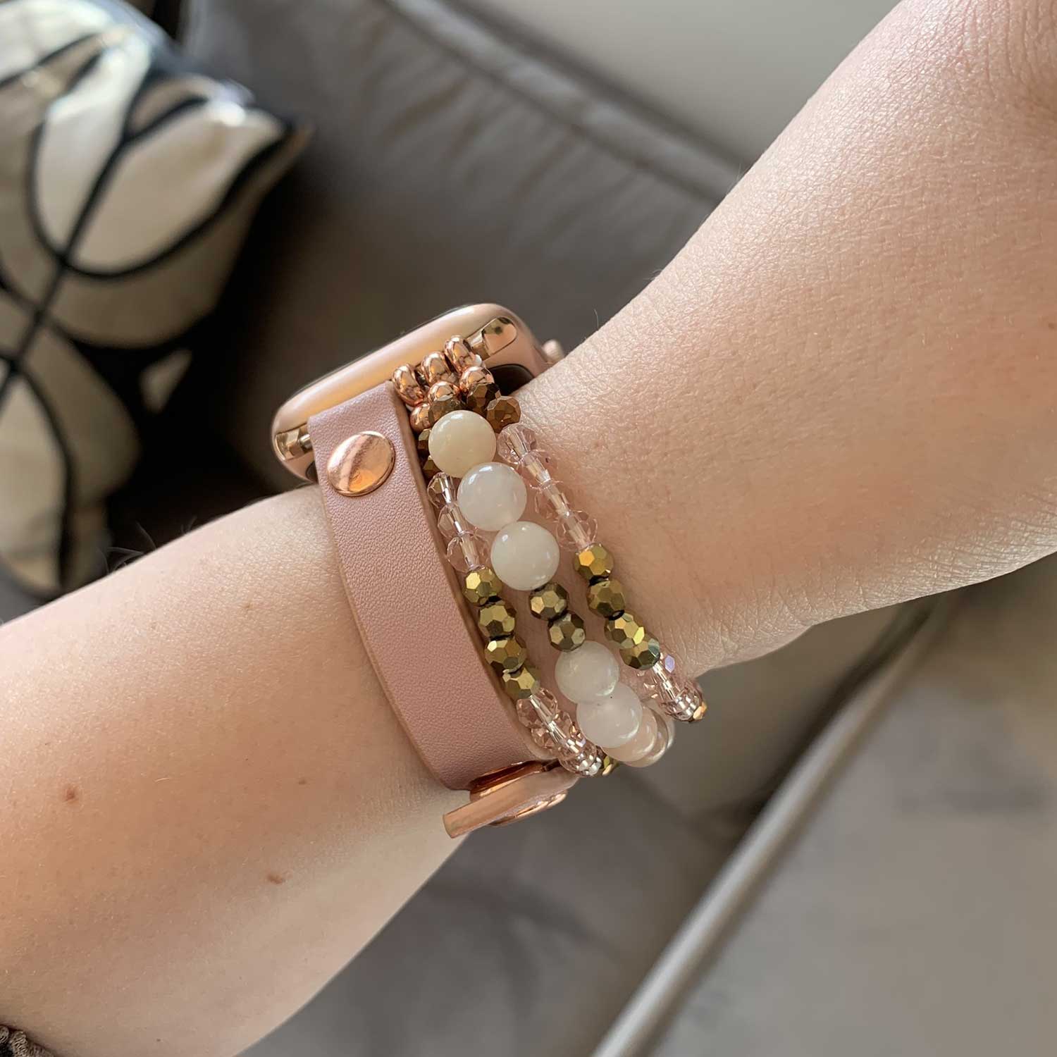 Bracelet en cuir bijoux Apple Watch - rose