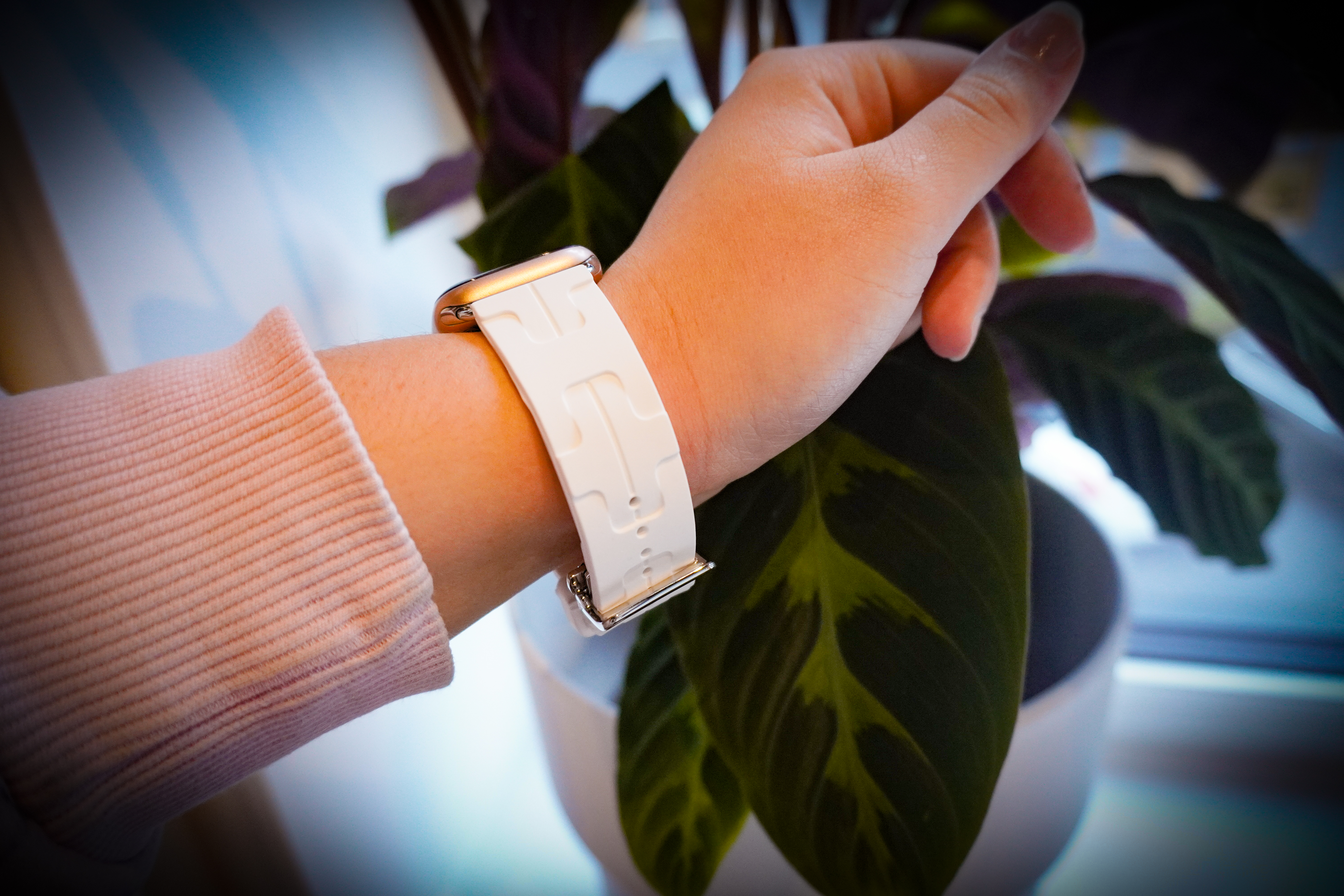 Bracelet sport Hermès simple tour kilim Apple Watch - blanc
