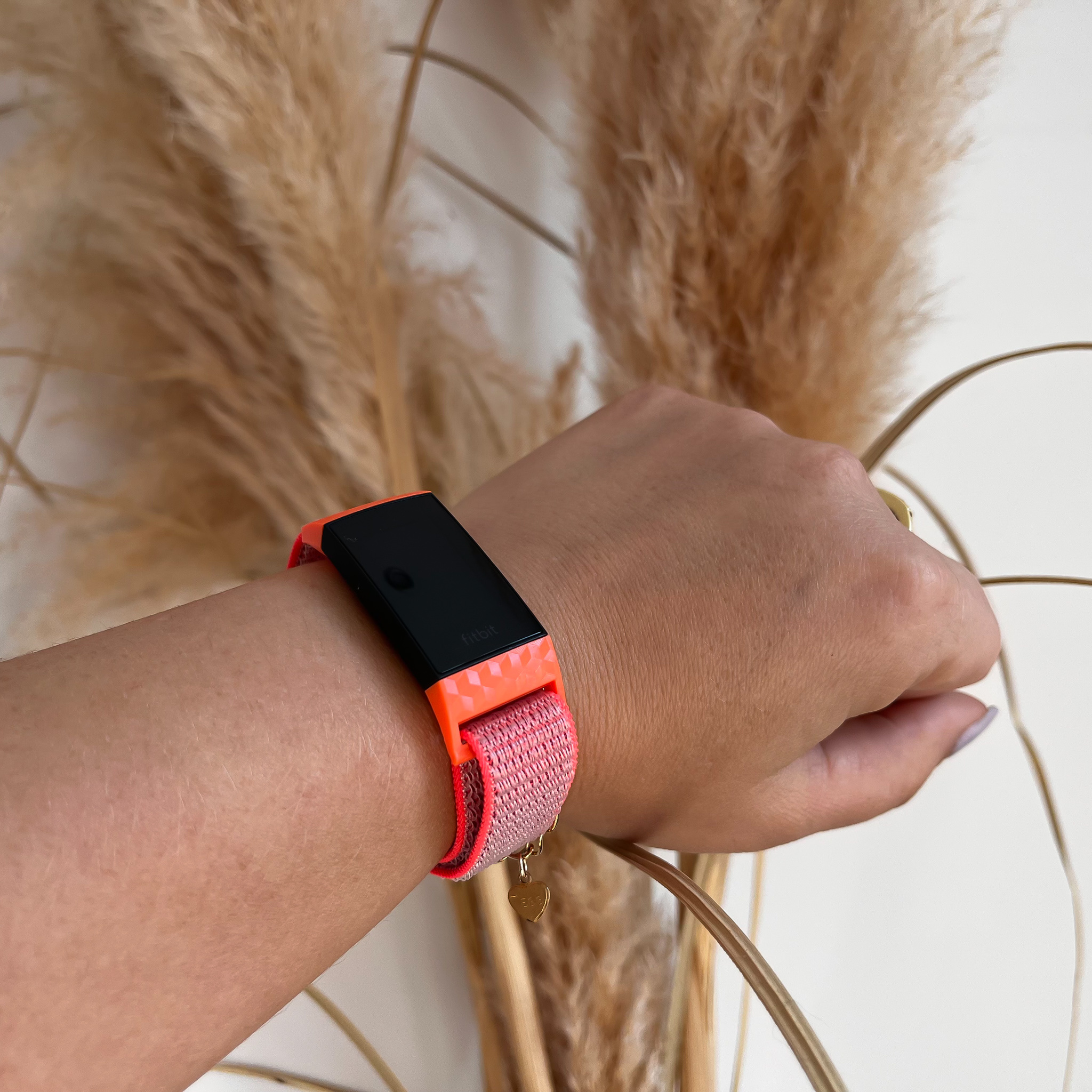 Bracelet boucle sport en nylon Fitbit Charge 3 & 4 - rose