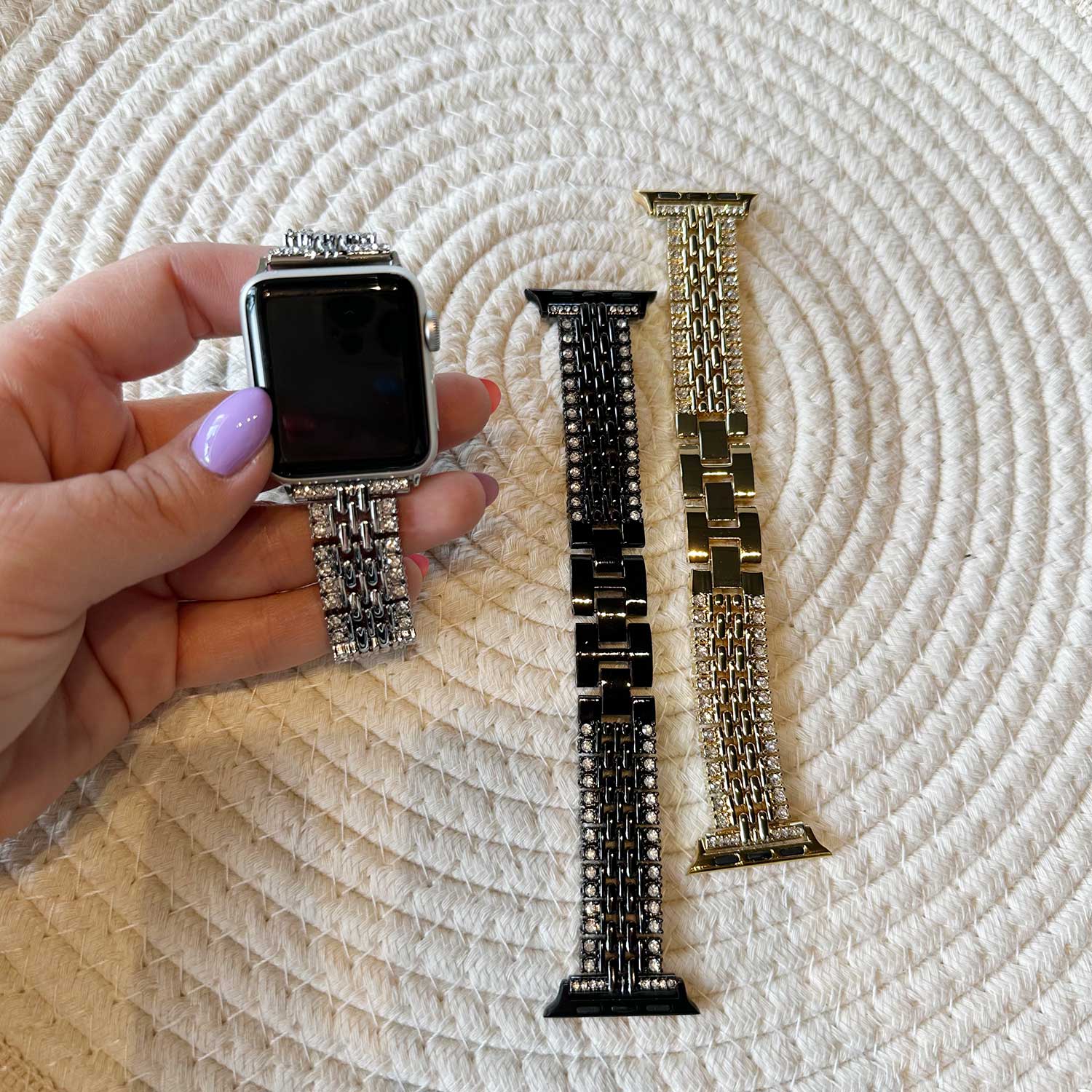 Bracelet acier en diamant Eline Apple Watch - noir