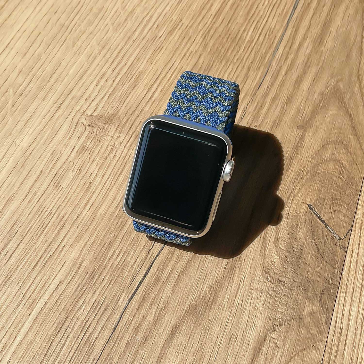 Bracelet nylon Boucle unique tressé Apple Watch - mélange bleu vert