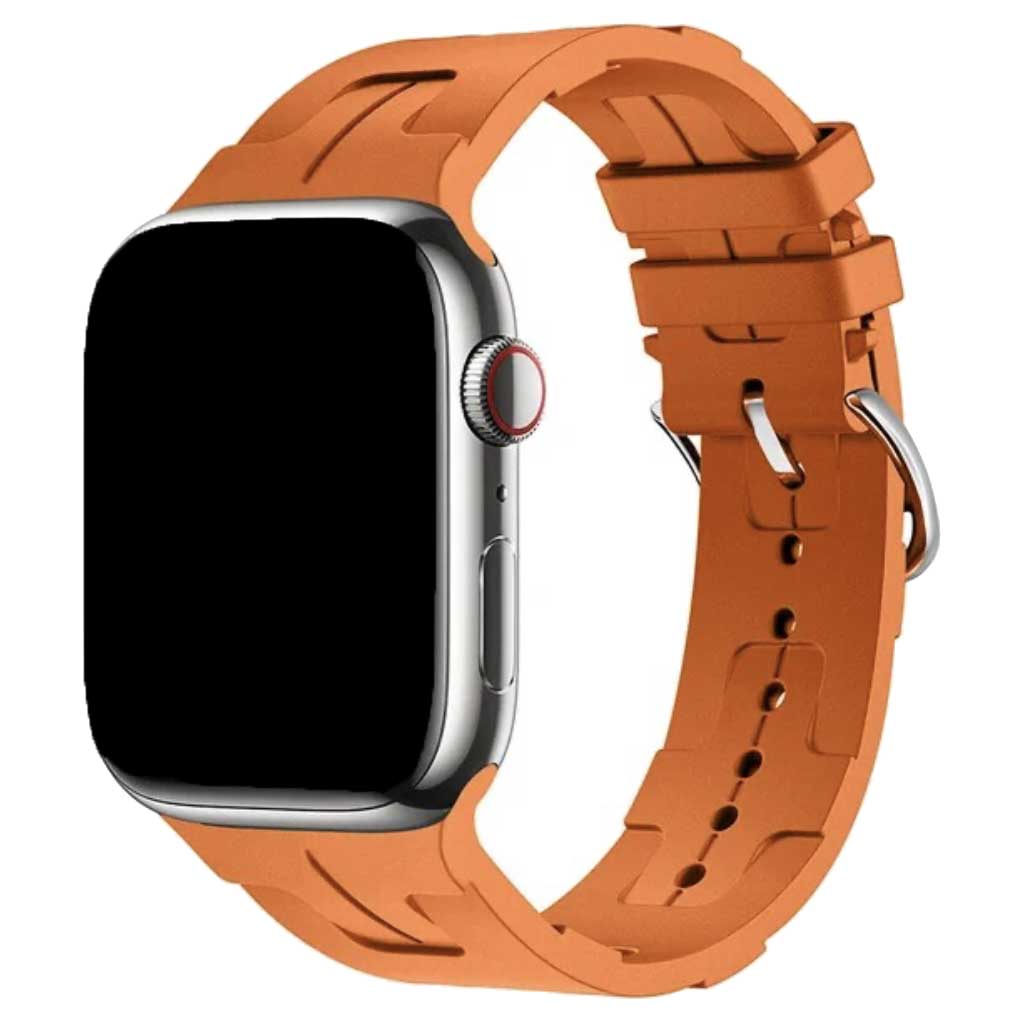 Bracelet sport Hermès simple tour boucle de ceinture kilim Apple Watch - orange