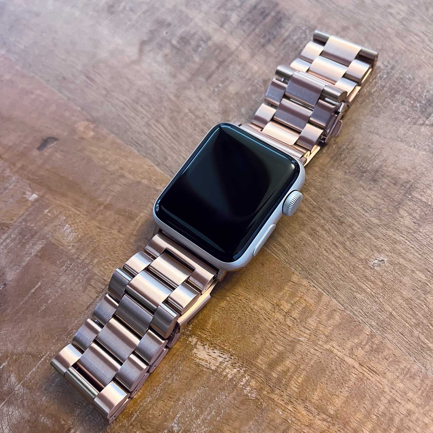 Bracelet acier perles Apple Watch - or rose
