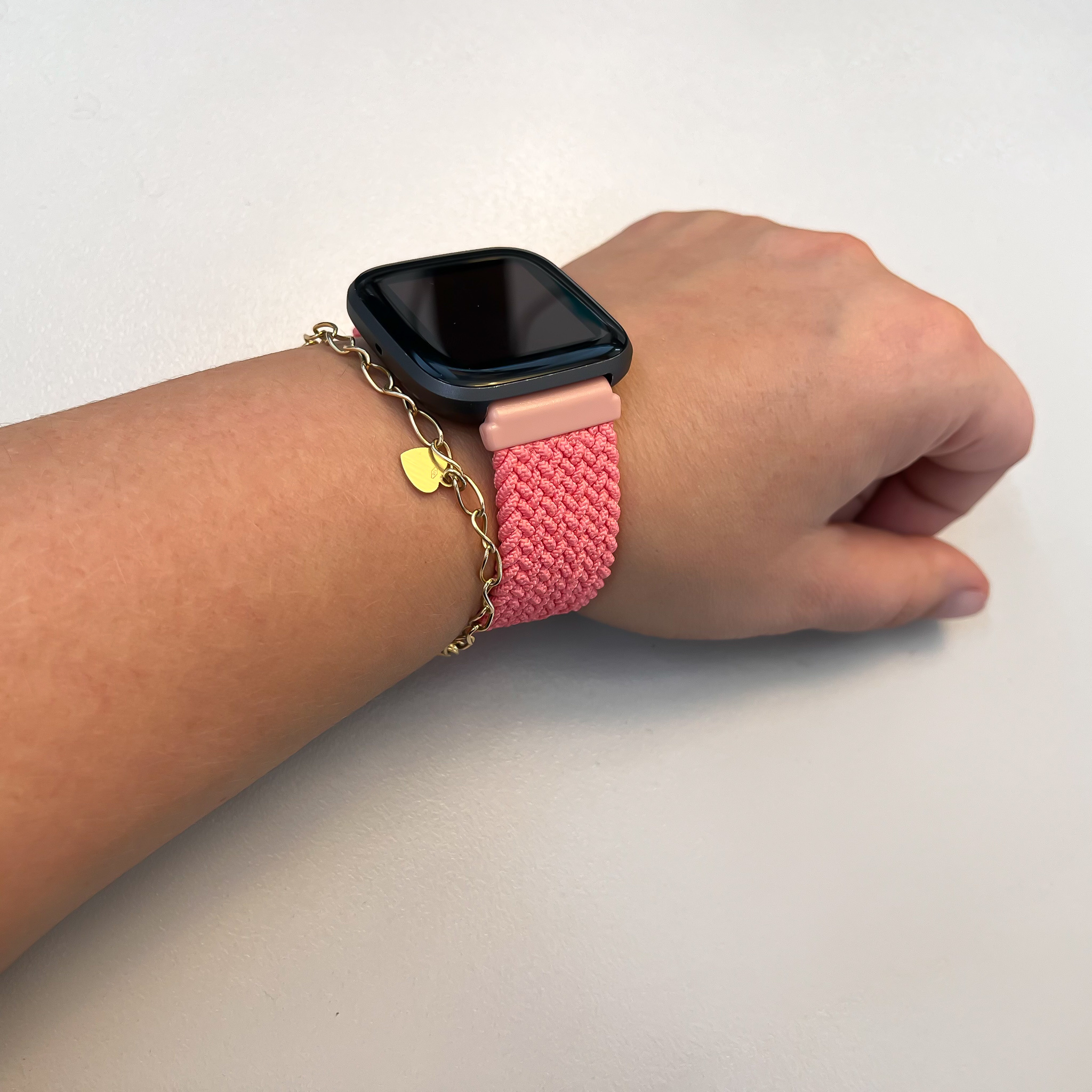 Bracelet nylon Boucle unique tressé Fitbit Versa - rose