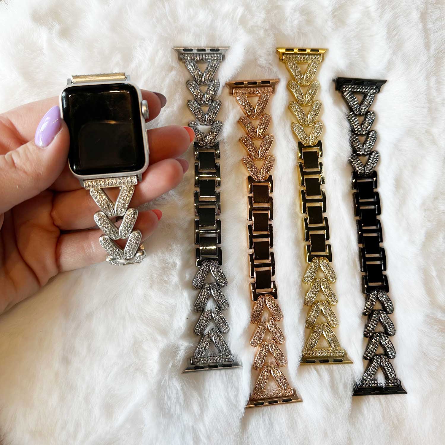 Bracelet à maillons en acier cœur Apple Watch - Faye lumière stellaire